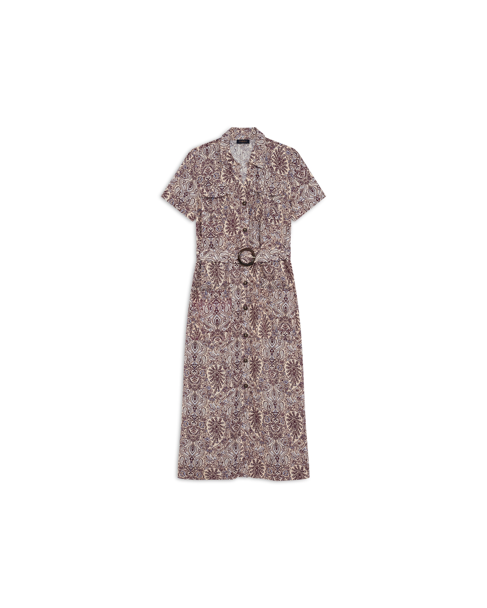 Vestido midi en lino estampado paisley - Caroll - Multicolor Multicolor-4