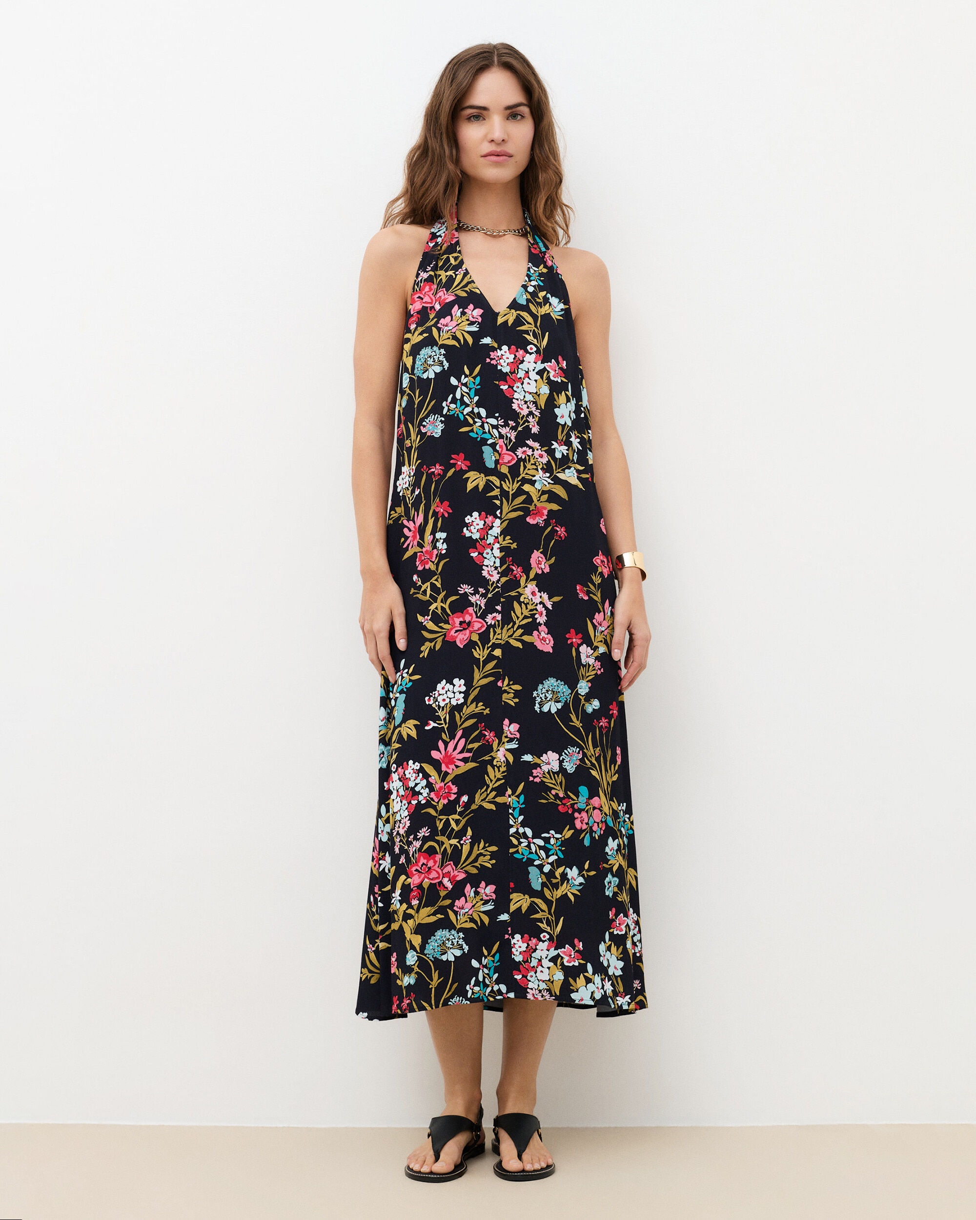Vestido largo con tirantes y estampado floral - Caroll - Negro Negro-1