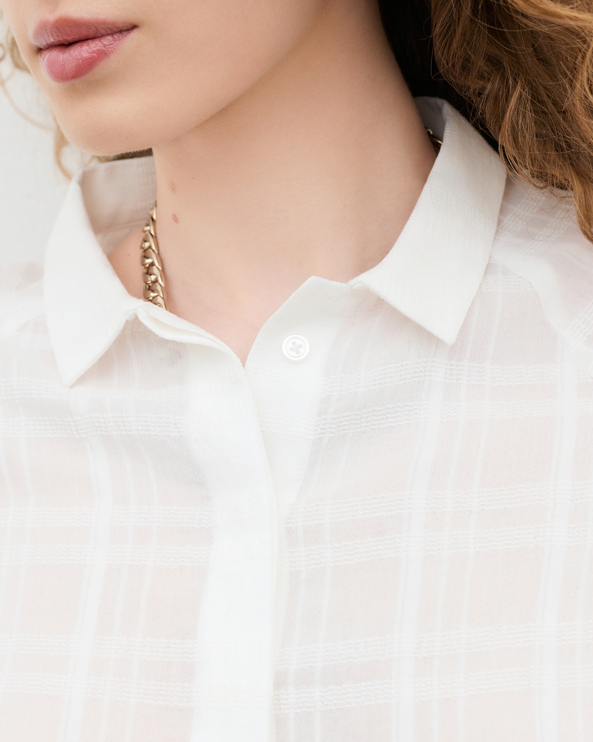 Blusa de mujer con estampado de cuadros - Caroll - Blanco Blanco-3