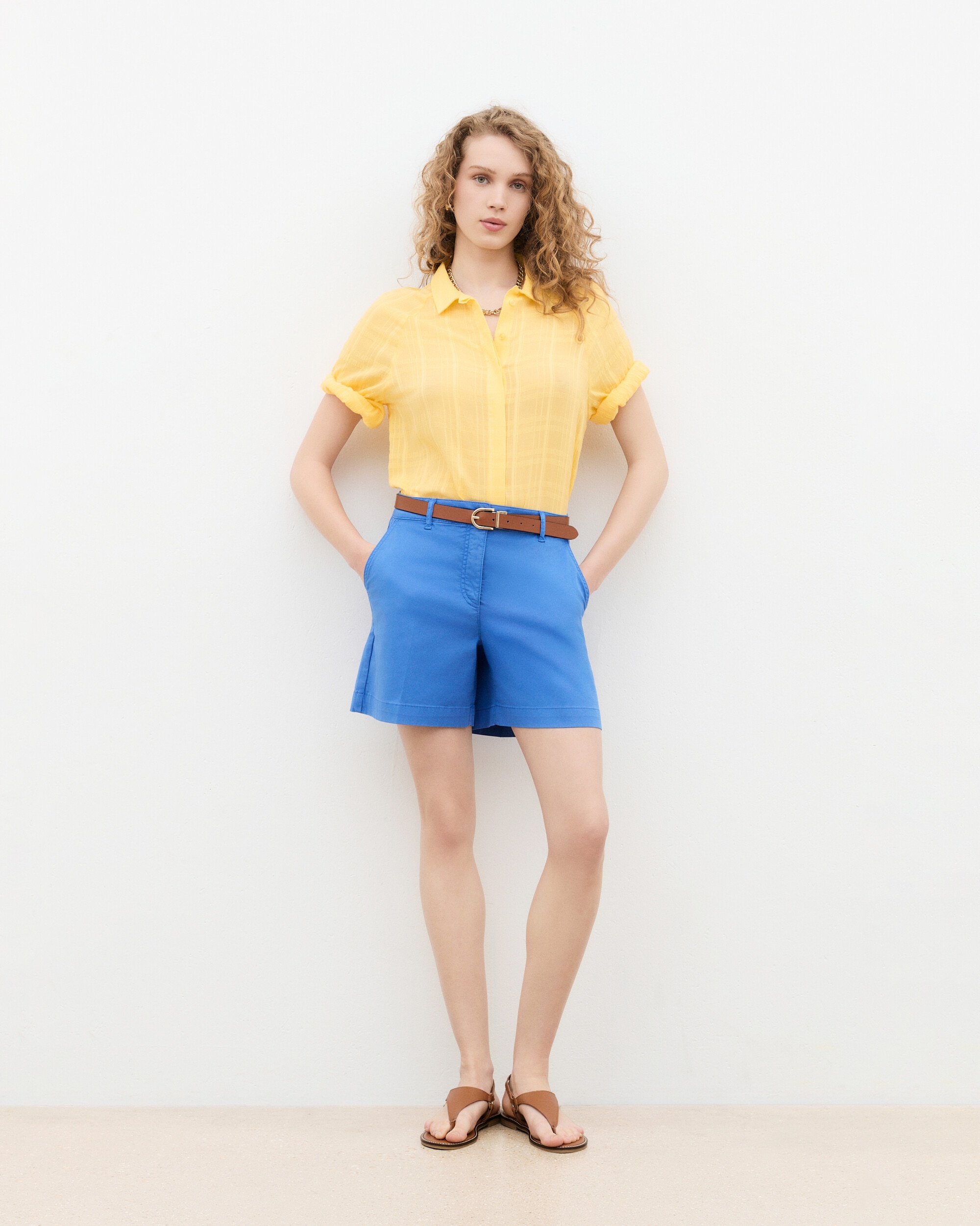 Blusa de mujer con estampado de cuadros - Caroll - Amarillo Amarillo-1