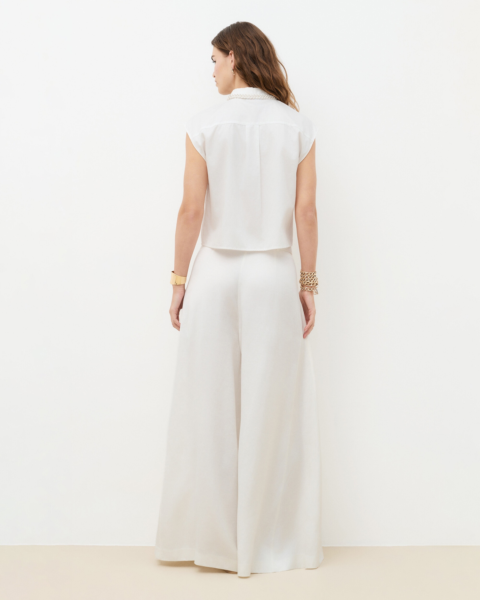 Pantalón ancho de mujer con pinzas y cierre de cordón - Caroll - Crudo Crudo-2