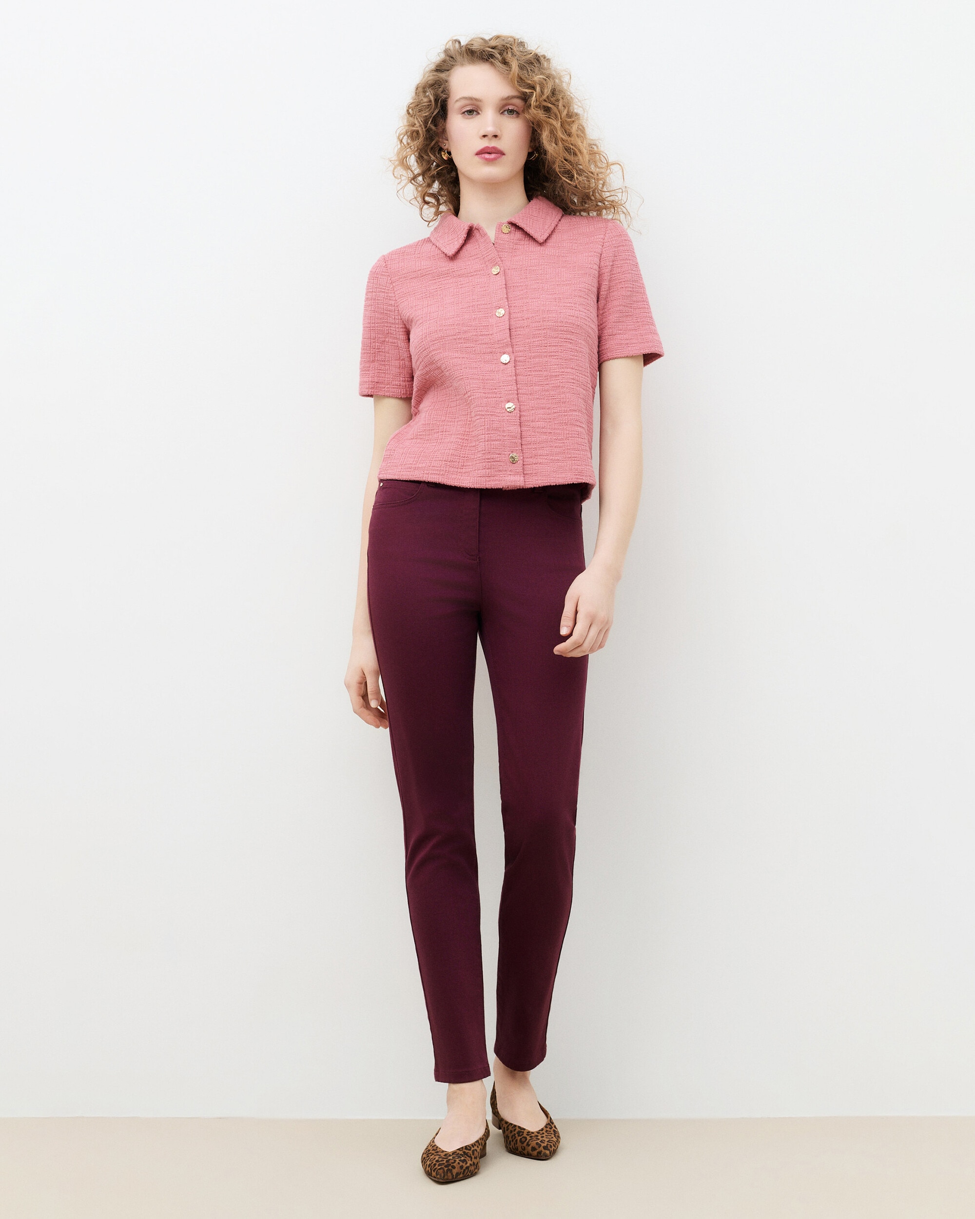 Camiseta de mujer con cuello camisero - Caroll - Rosa Rosa-1