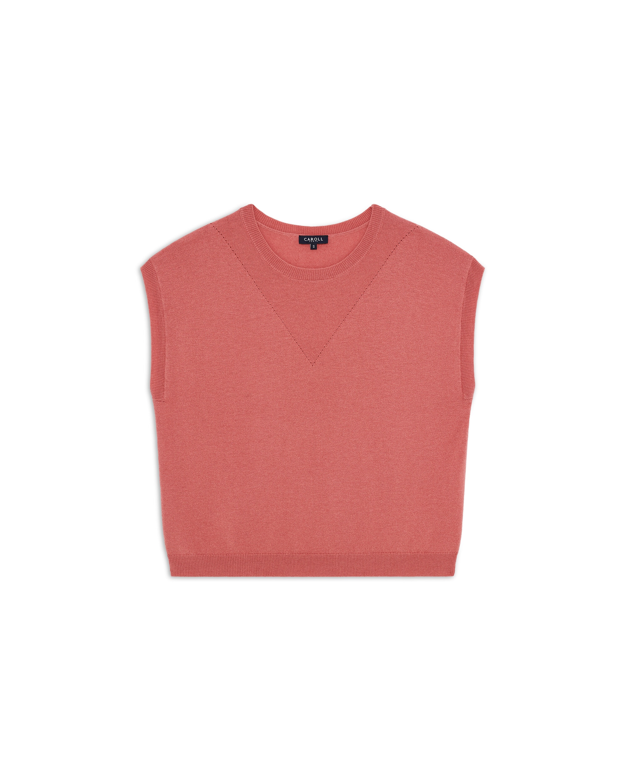 Chaleco de mujer con escote pico en lana 100% - Caroll - Rosa Rosa-4