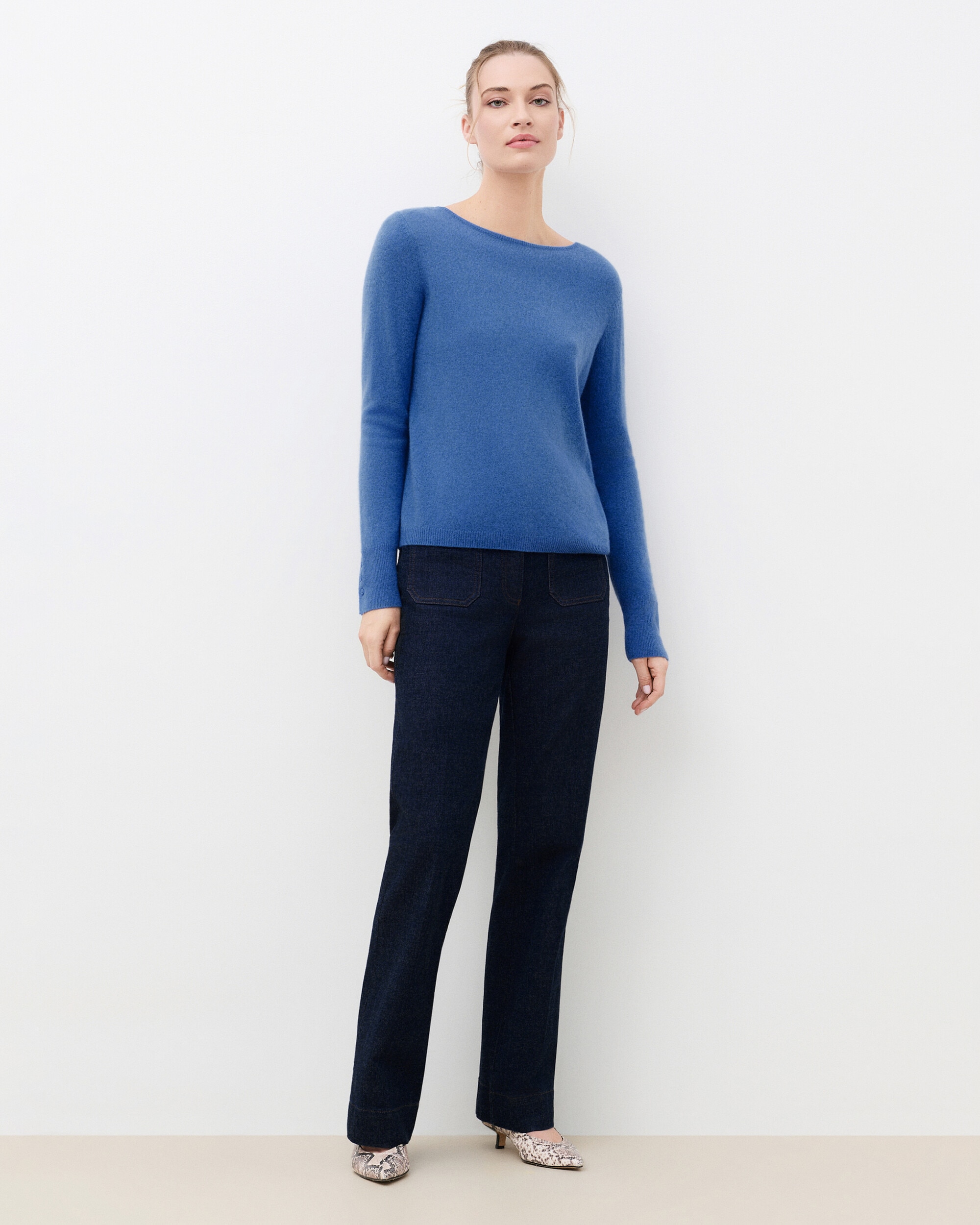 Jersey de mujer con escote redondo en cashmere 100% - Caroll - Azul Azul-1