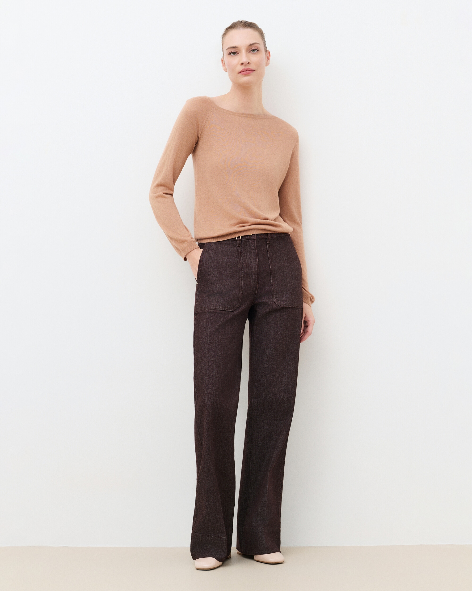 Jersey de mujer con escote barco en lana - Caroll - Camel Camel-1