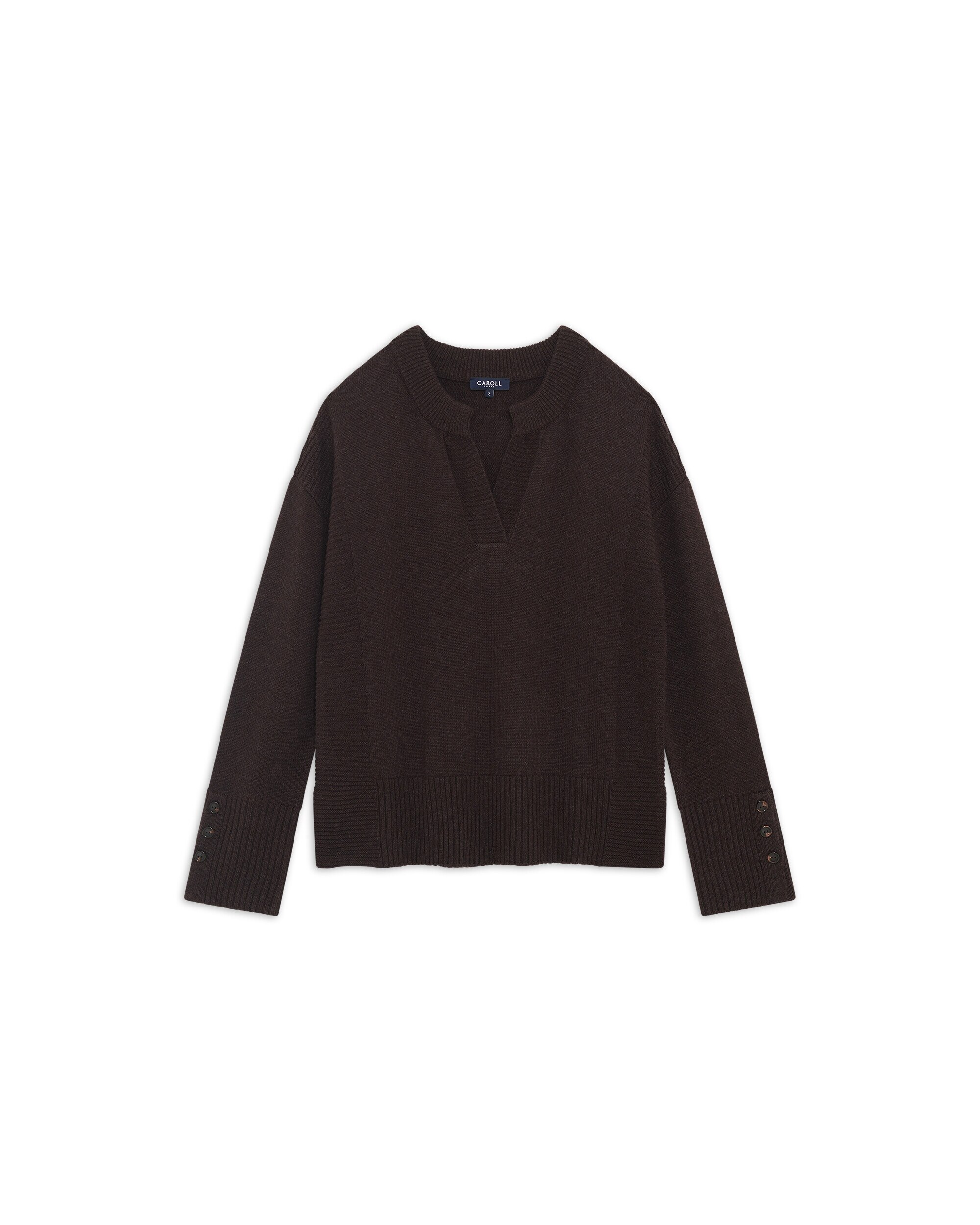 Jersey de mujer con escote pico en lana - Caroll - Marrón oscuro Marrón oscuro-4