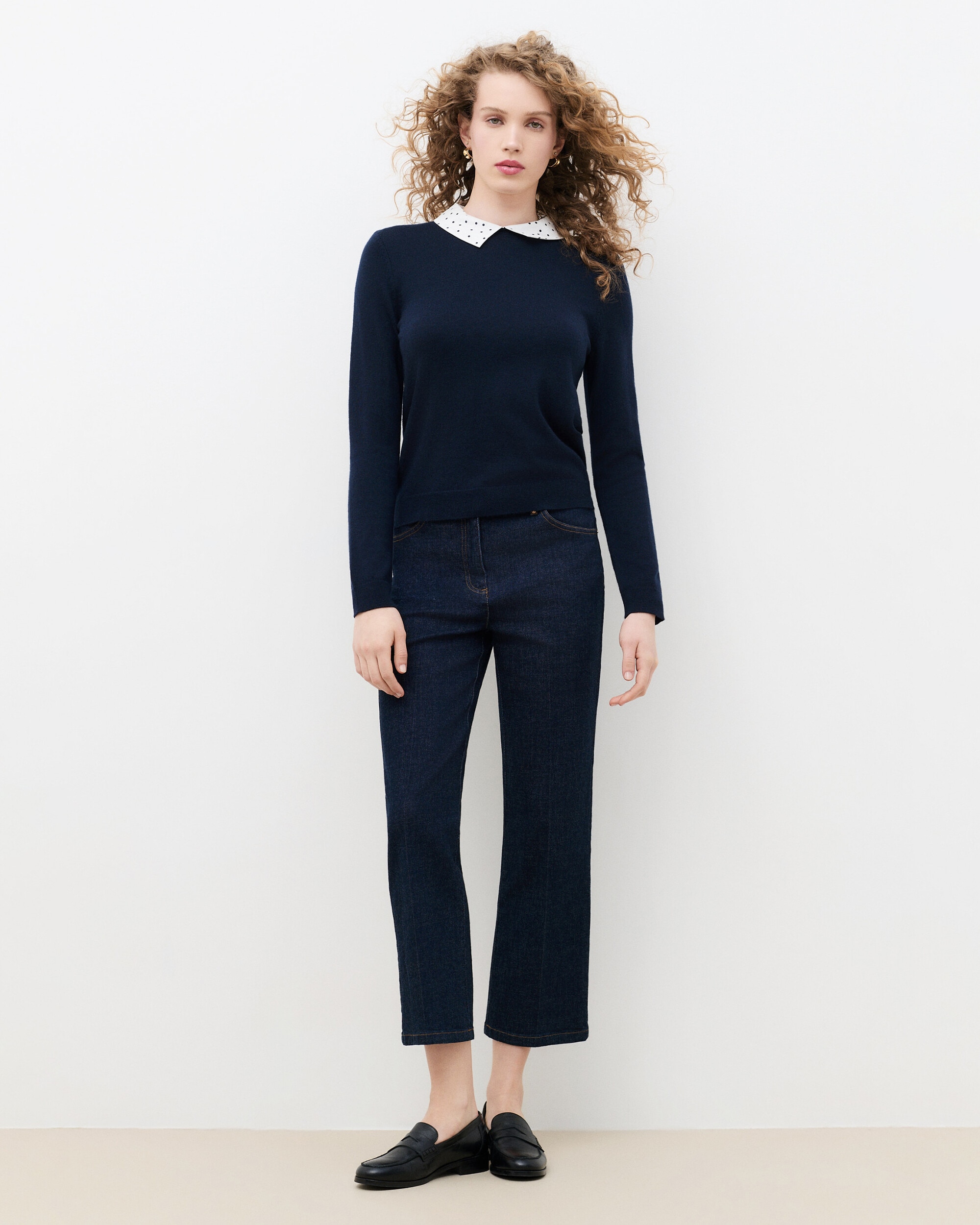 Jersey de mujer con cuello camisero en lana - Caroll - Azul marino Azul marino-1