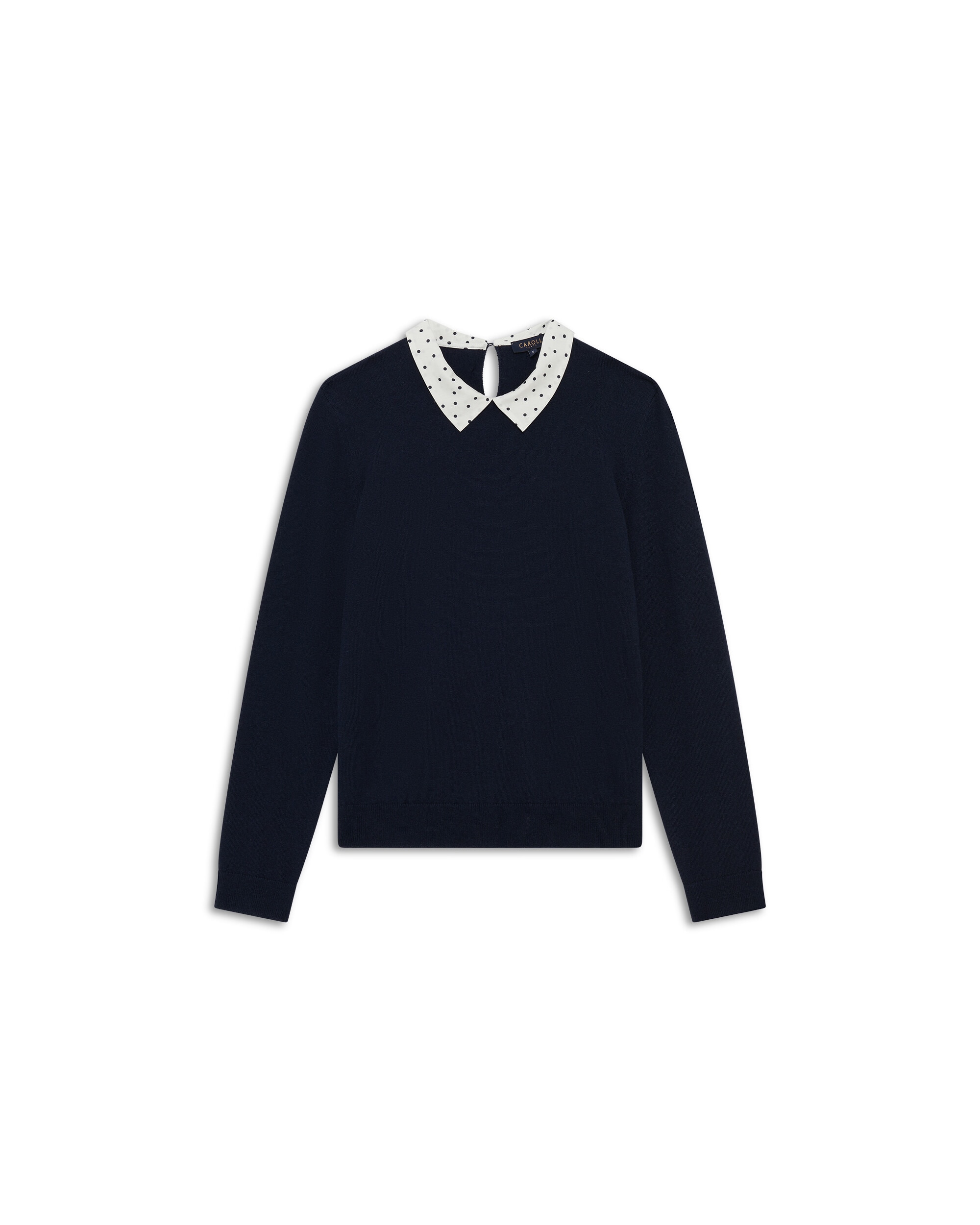 Jersey de mujer con cuello camisero en lana - Caroll - Azul marino Azul marino-4