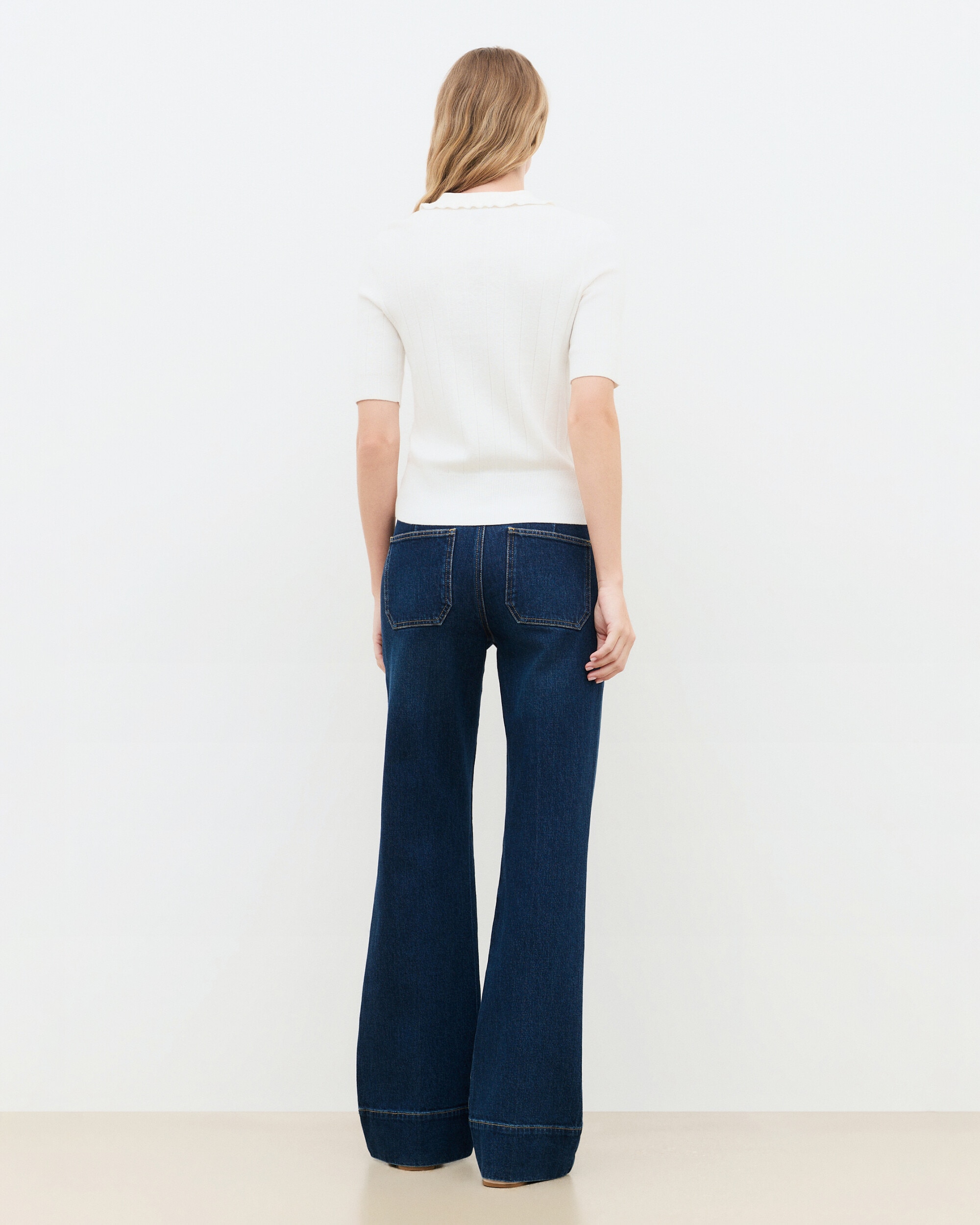 Camiseta de mujer en punto fino con cuello polo - Caroll - Crudo Crudo-2