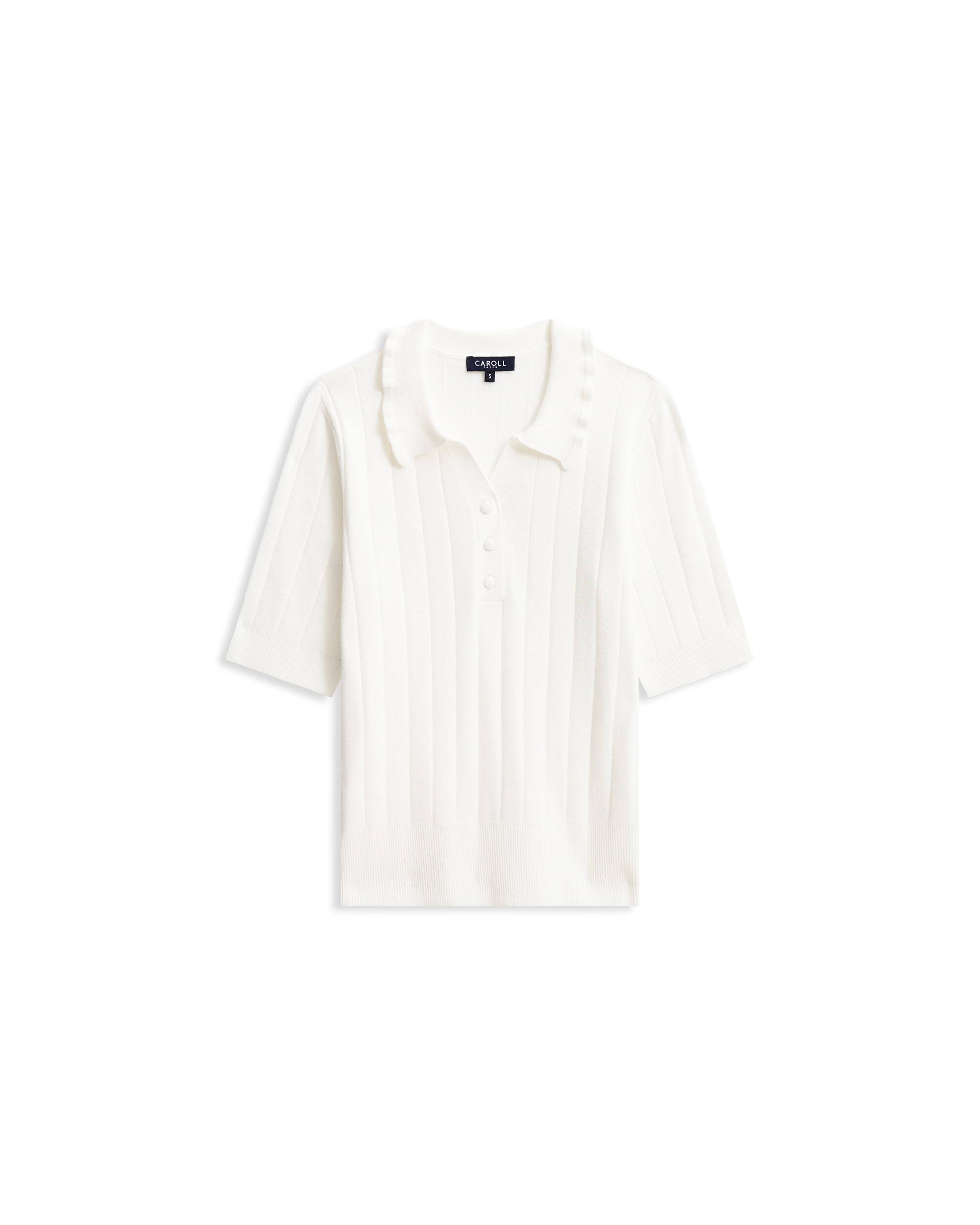 Camiseta de mujer en punto fino con cuello polo - Caroll - Crudo Crudo-4