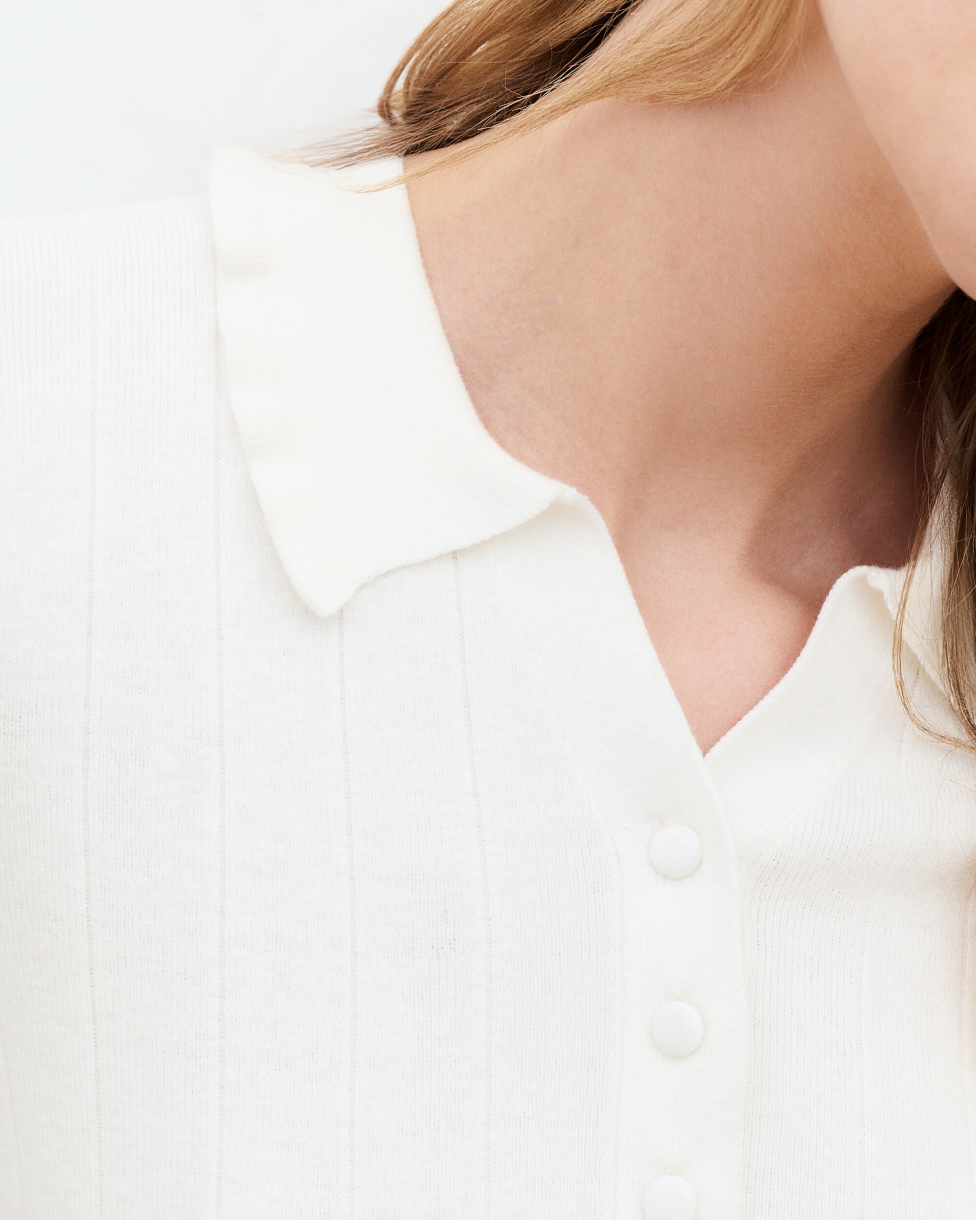 Camiseta de mujer en punto fino con cuello polo - Caroll - Crudo Crudo-3