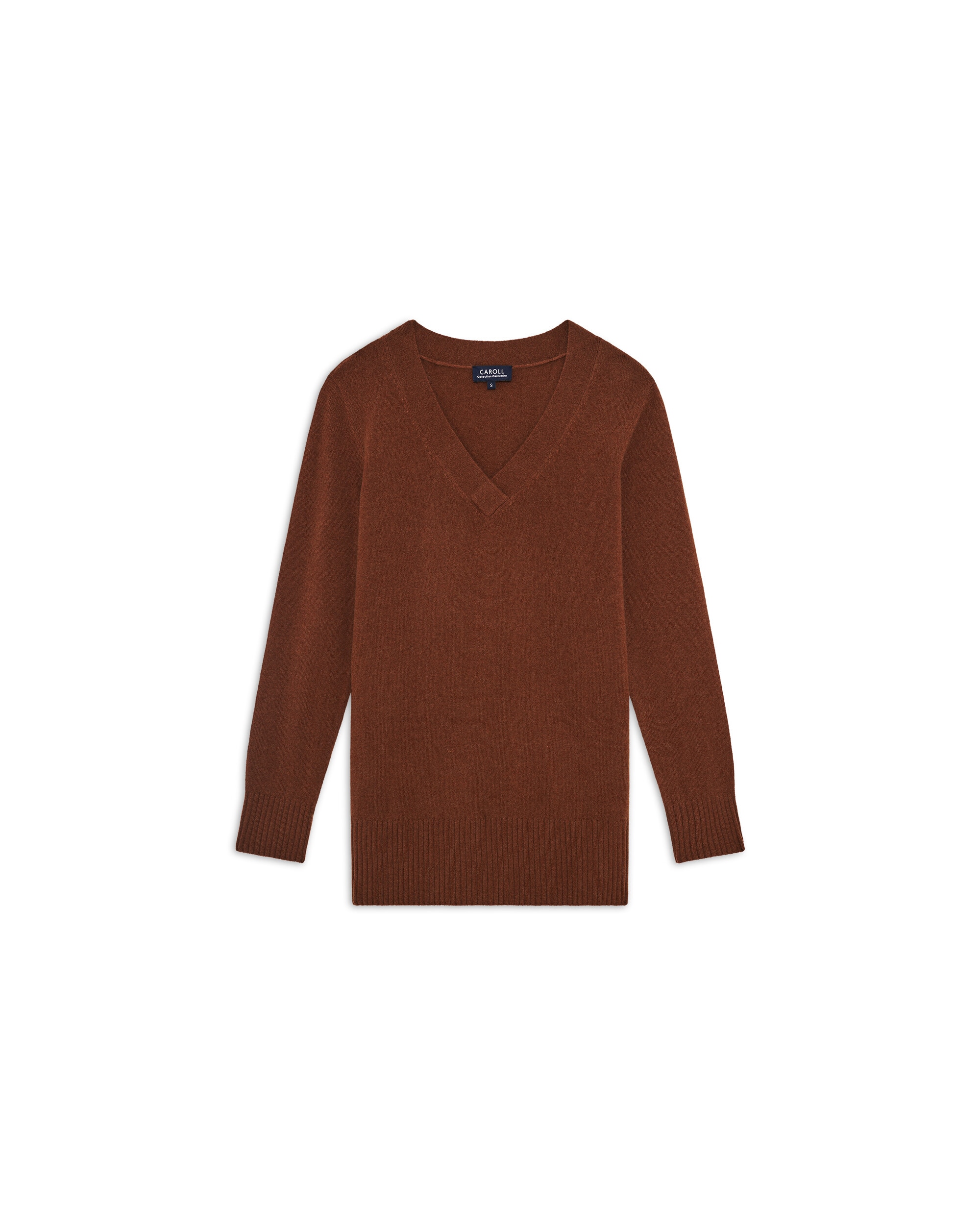 Jersey de mujer con escote pico en cashmere 100% - Caroll - Marrón Marrón-4