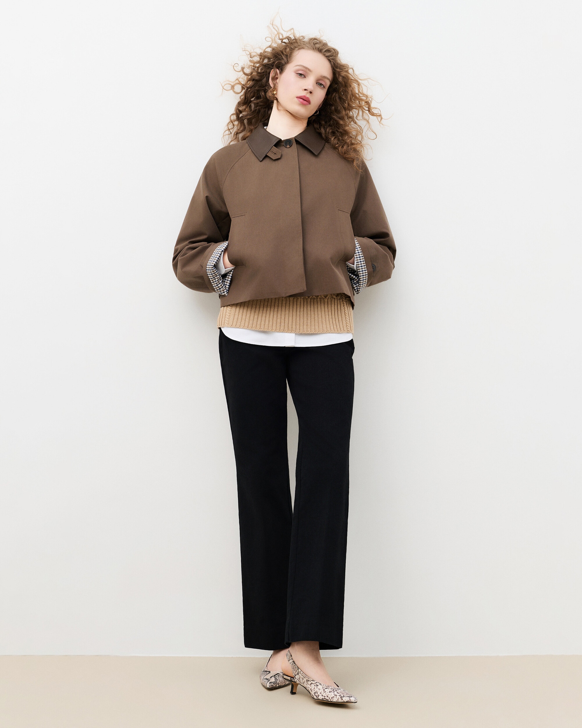 Gabardina de mujer corte crop con capucha - Caroll - Marrón Marrón-1