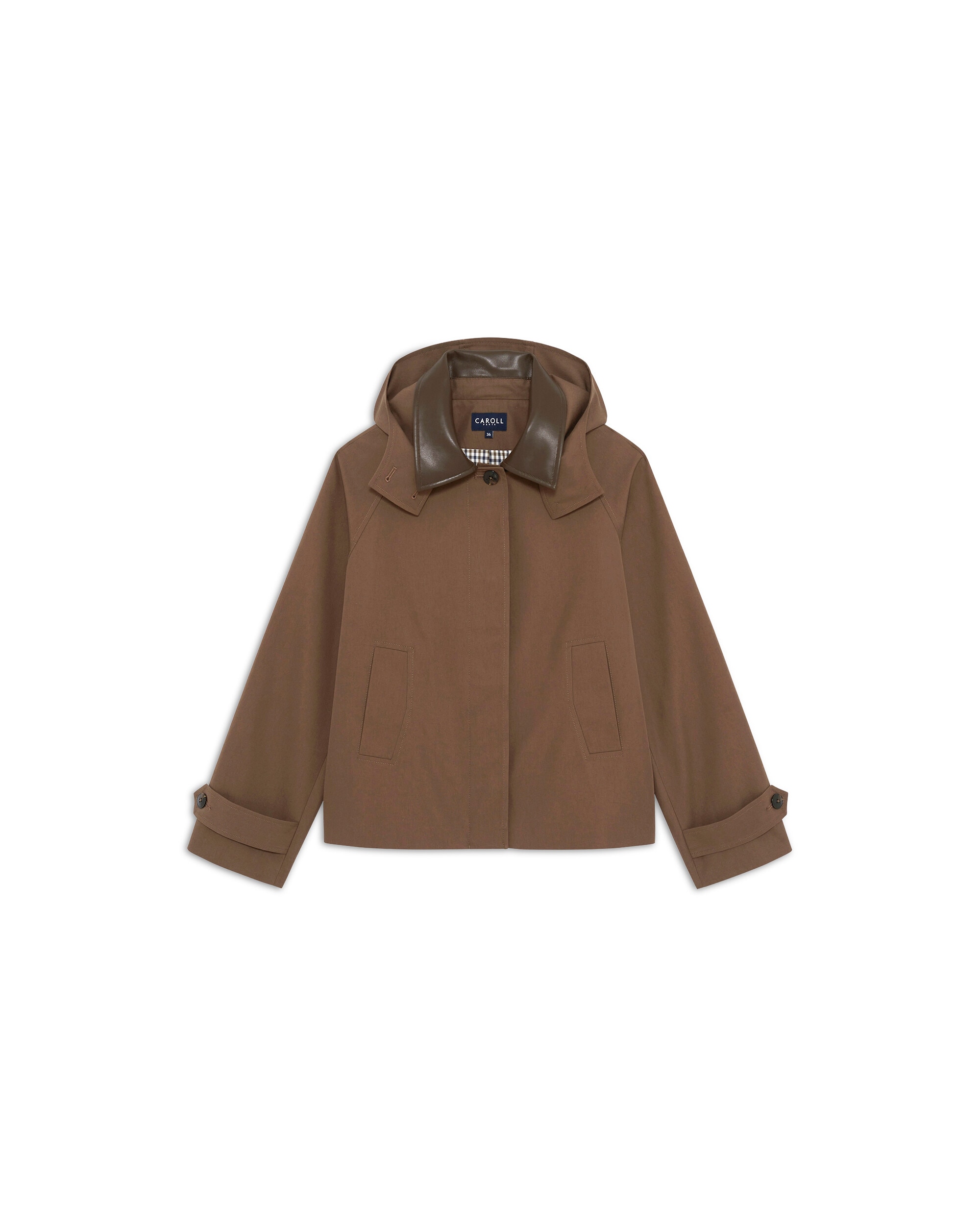 Gabardina de mujer corte crop con capucha - Caroll - Marrón Marrón-4