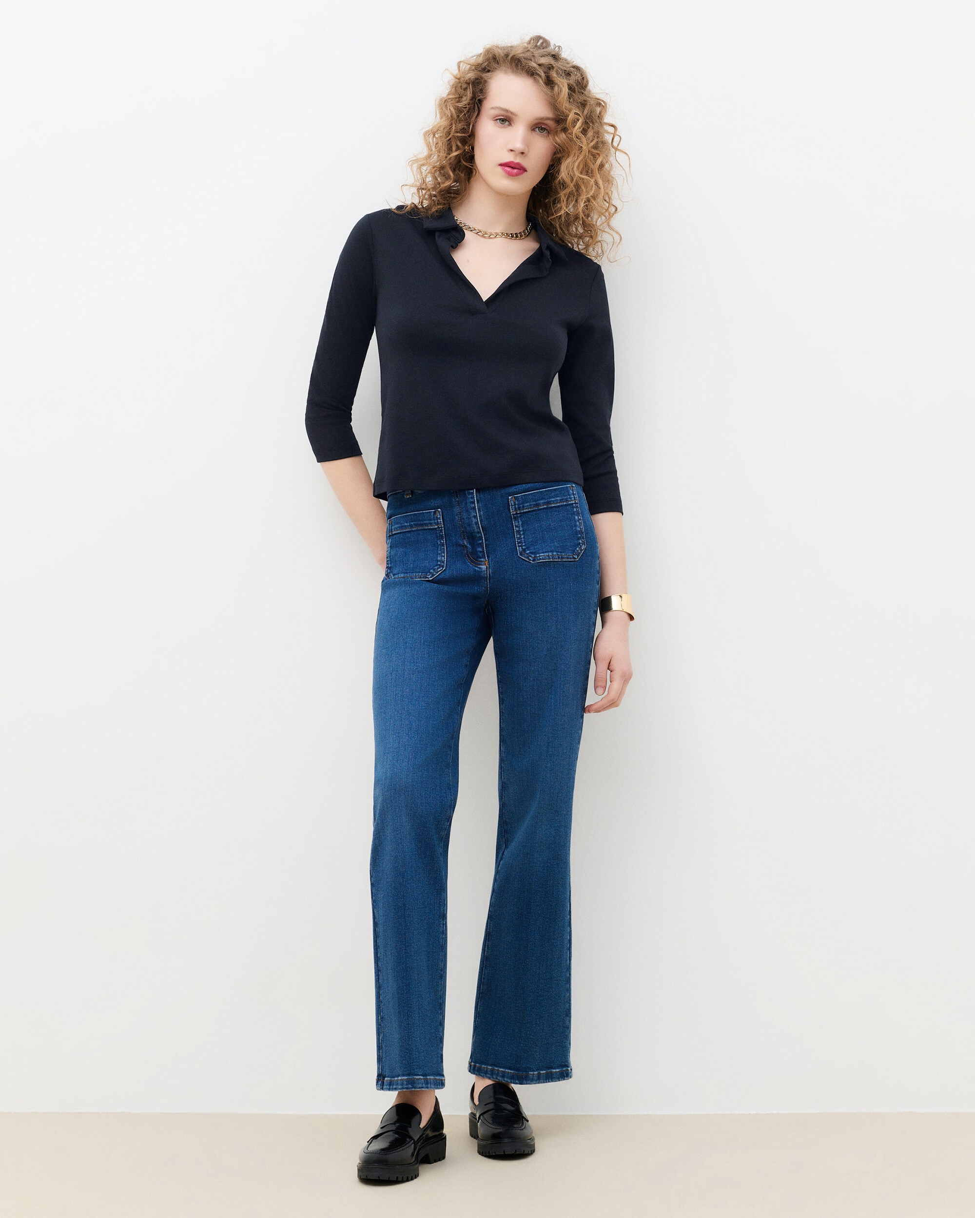 Camiseta de mujer con cuello camisero - Caroll - Azul marino Azul marino-1