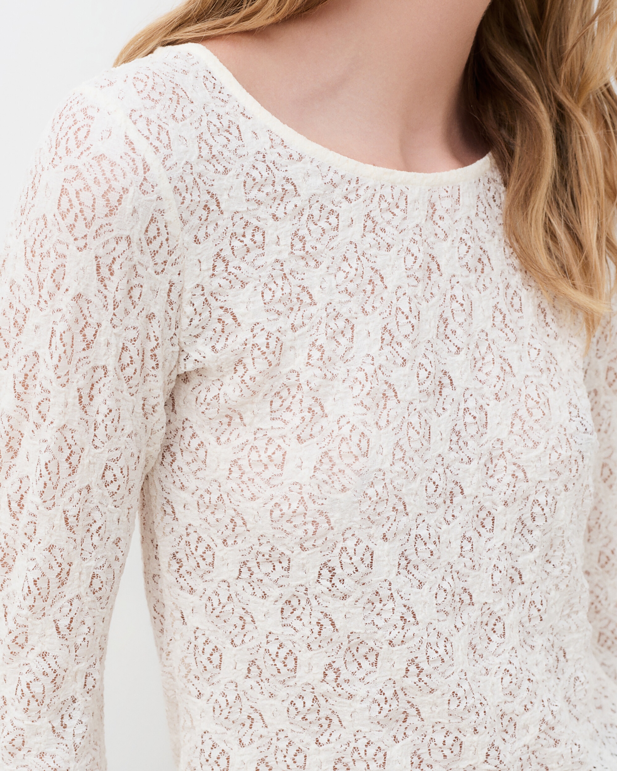 Camiseta de mujer con manga larga efecto calado - Caroll - Crudo Crudo-3