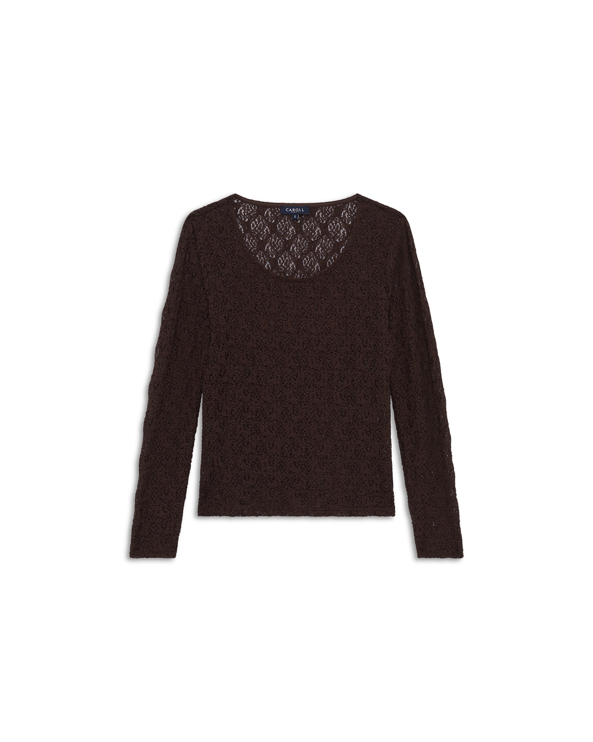 Camiseta de mujer con manga larga efecto calado - Caroll - Marrón oscuro Marrón oscuro-4