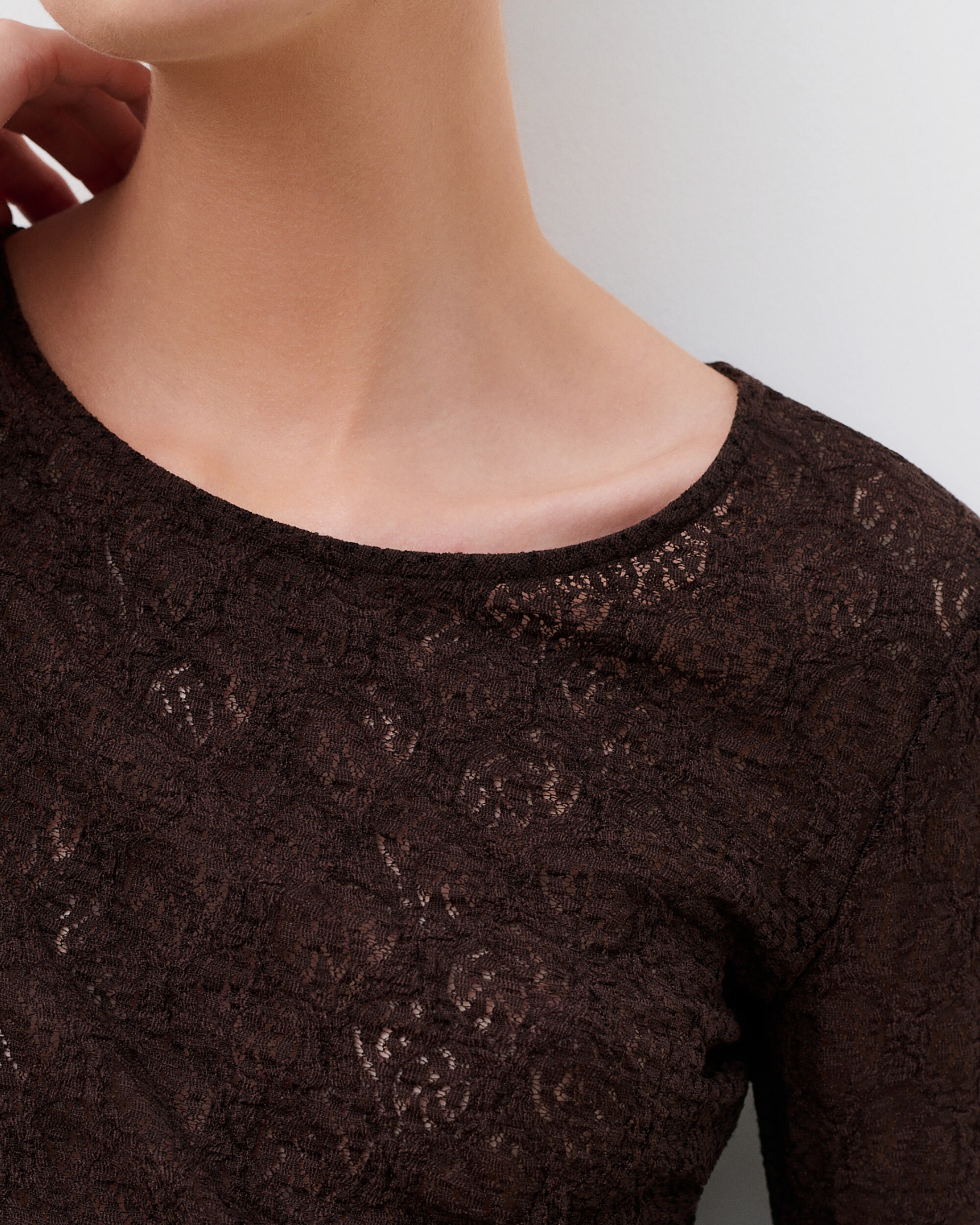 Camiseta de mujer con manga larga efecto calado - Caroll - Marrón oscuro Marrón oscuro-3
