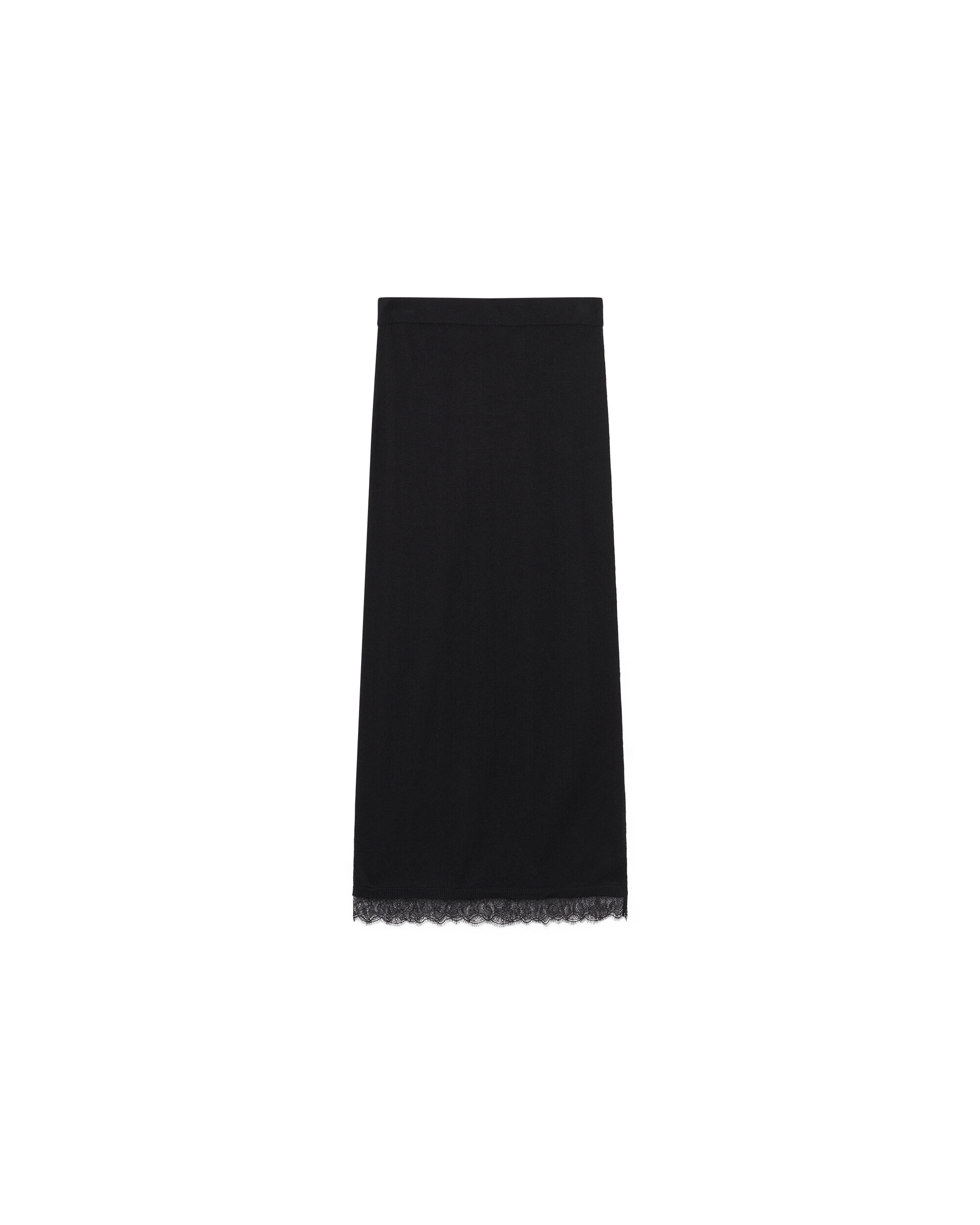 Falda larga con detalle de encaje en lana - Caroll - Negro Negro-4