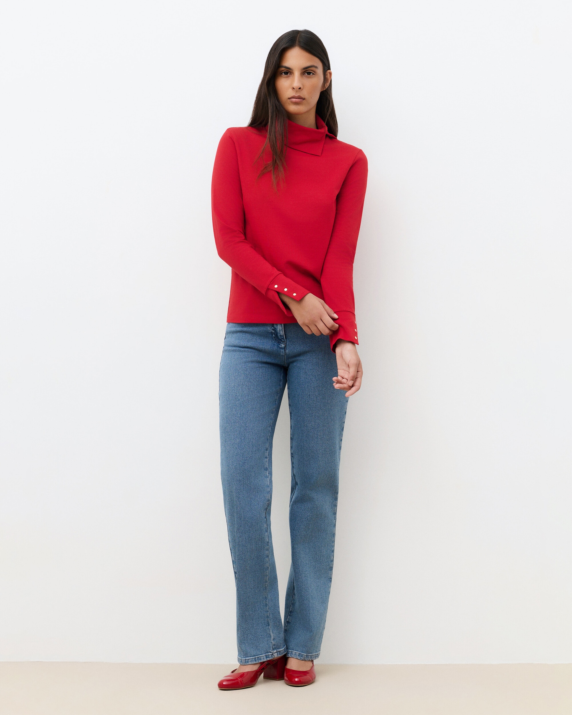 Camiseta de mujer con cuello alto - Caroll - Rojo Rojo-1