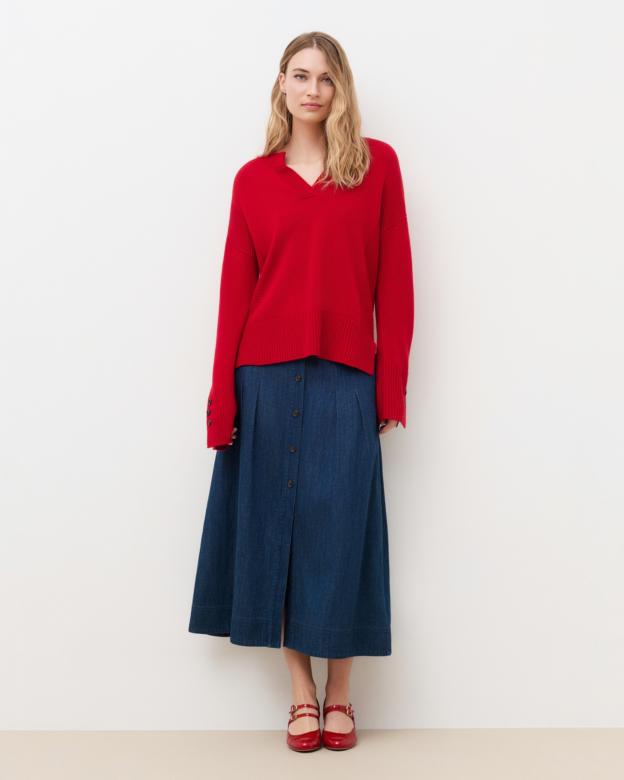 Jersey de mujer con escote pico en lana - Caroll - Rojo Rojo-1