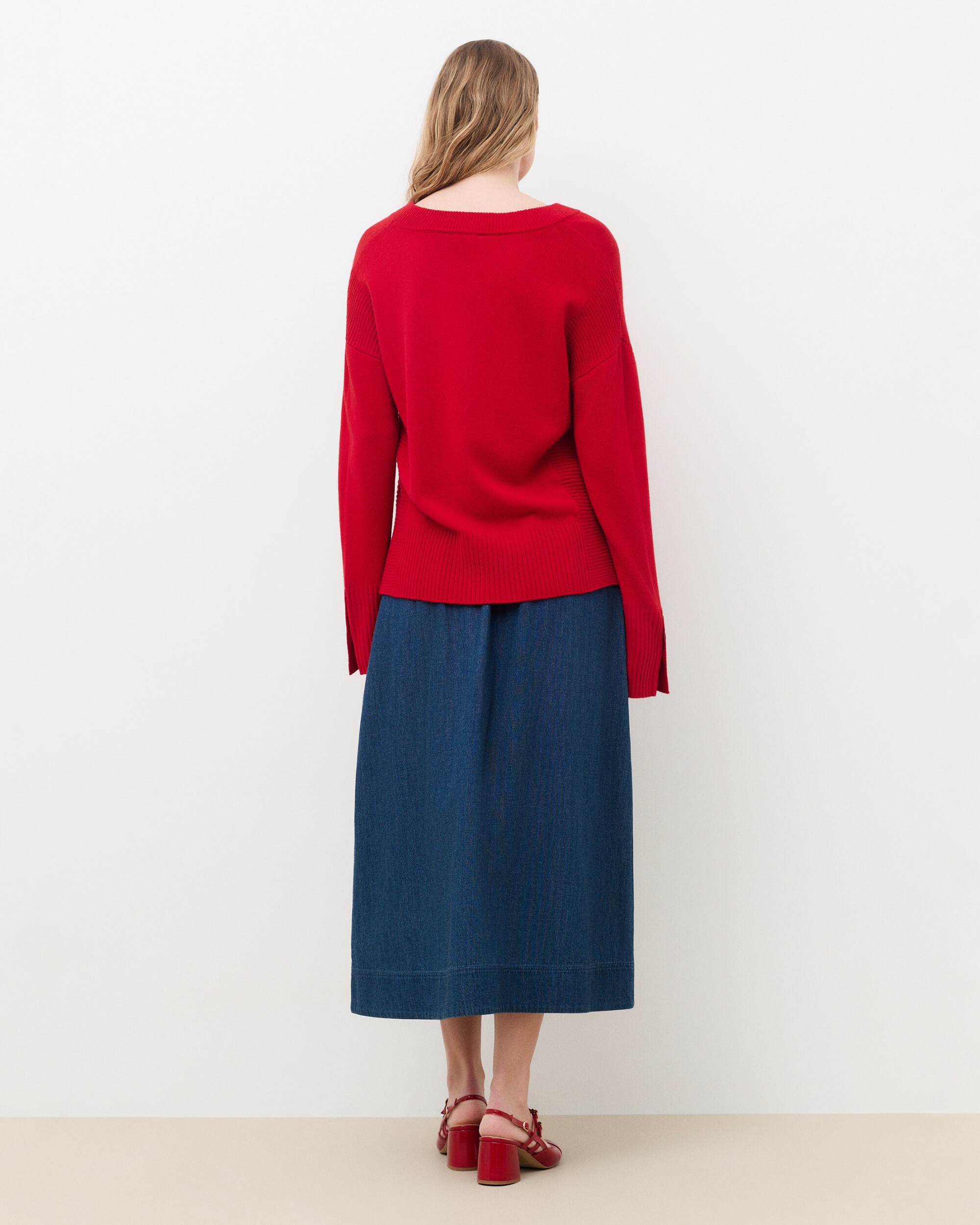 Jersey de mujer con escote pico en lana - Caroll - Rojo Rojo-2