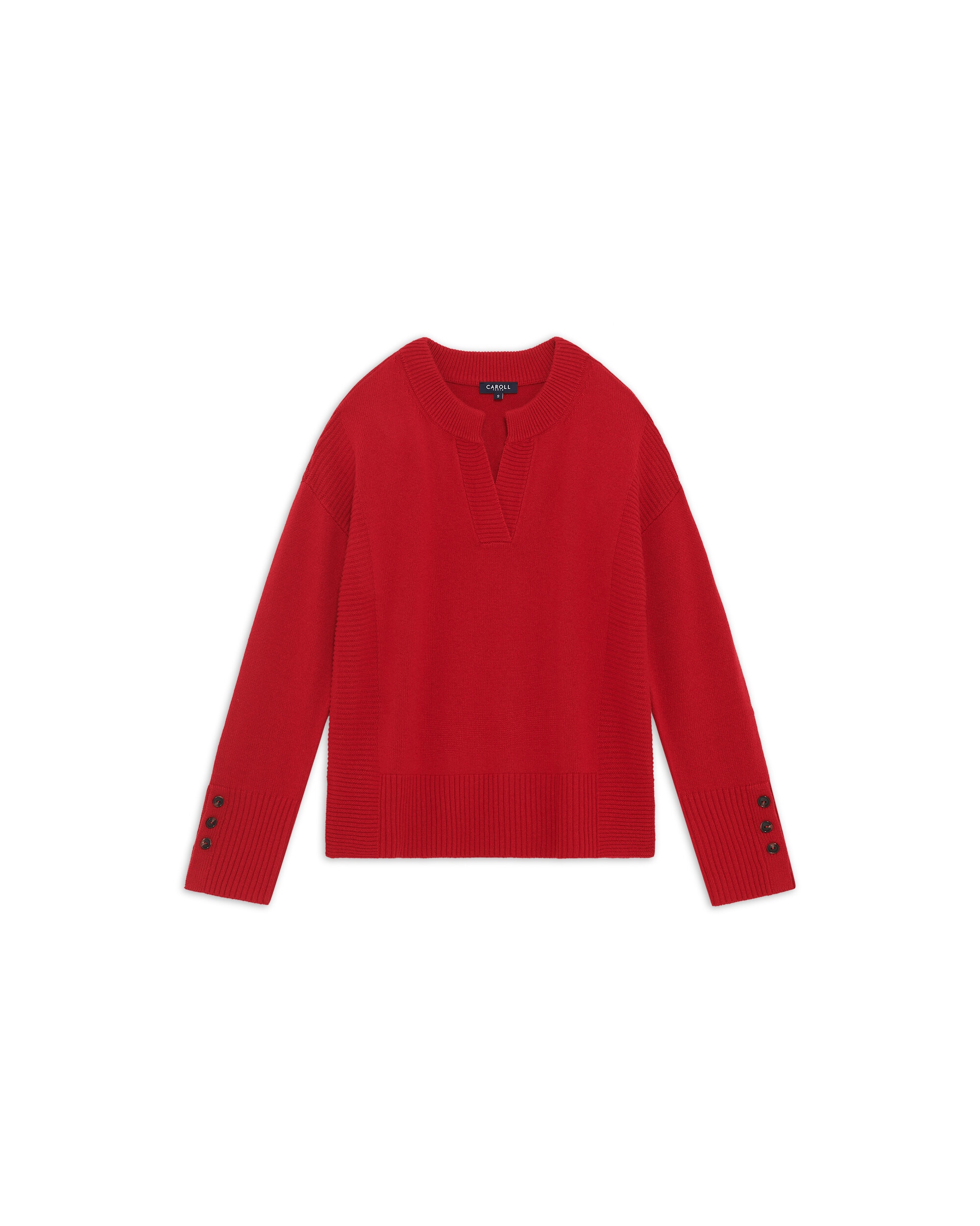 Jersey de mujer con escote pico en lana - Caroll - Rojo Rojo-3