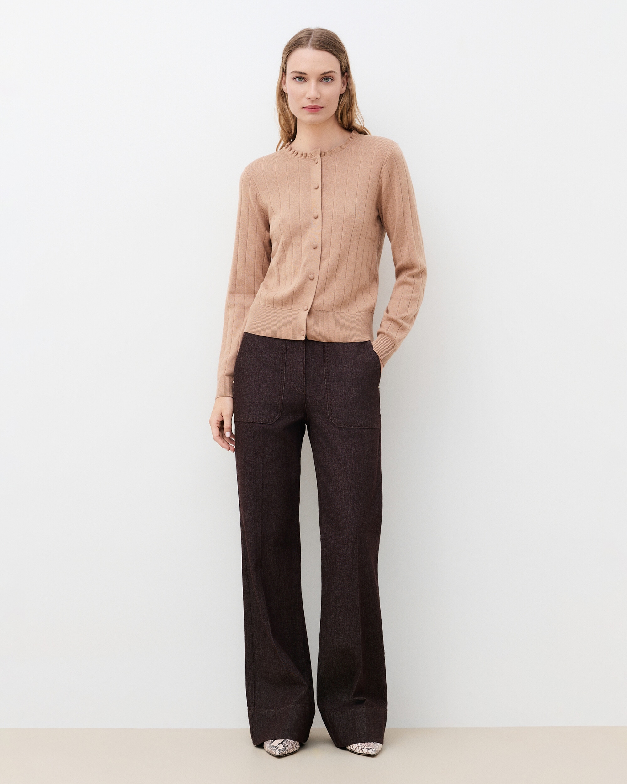 Cárdigan de mujer en punto canalé - Caroll - Camel Camel-1