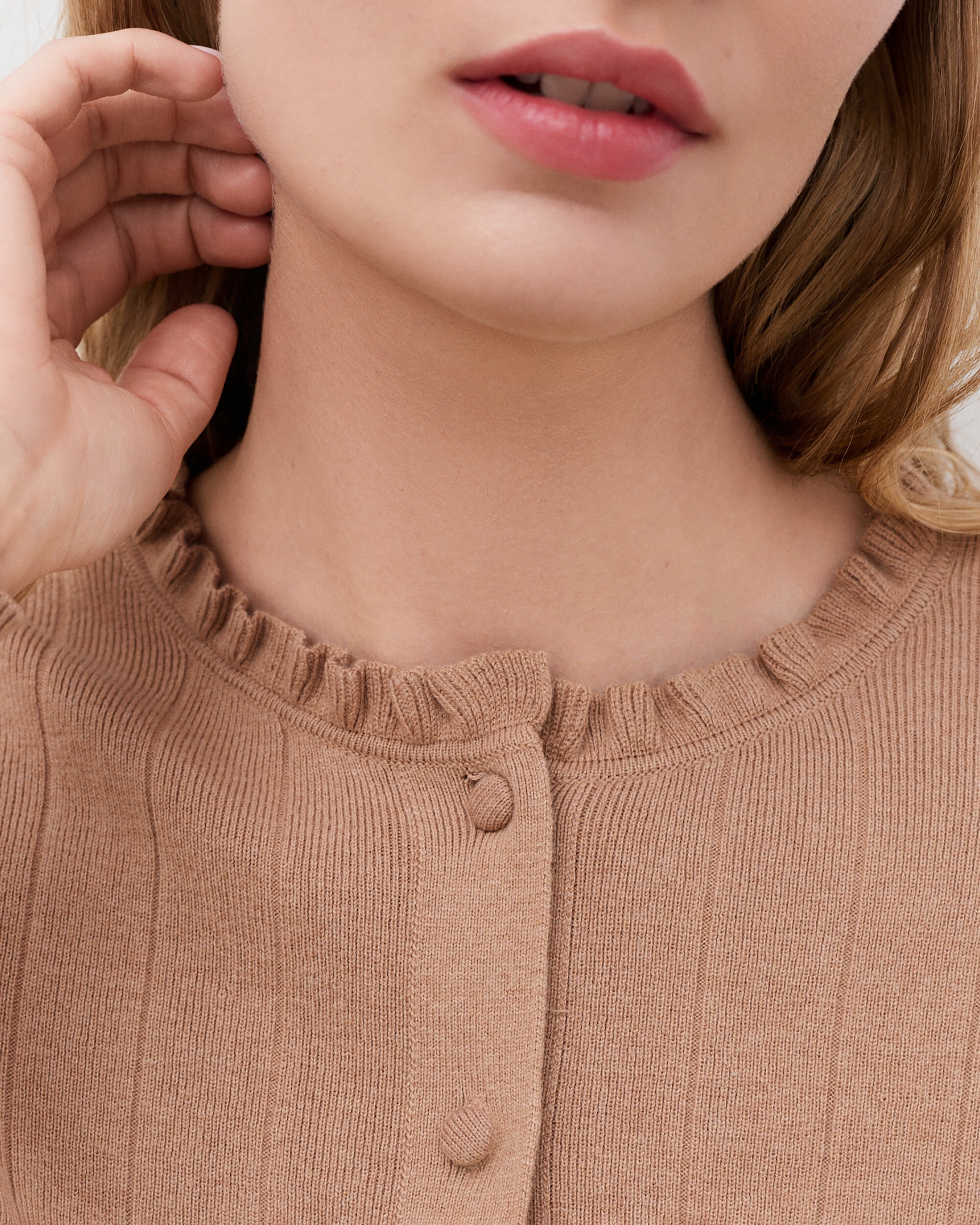 Cárdigan de mujer en punto canalé - Caroll - Camel Camel-3