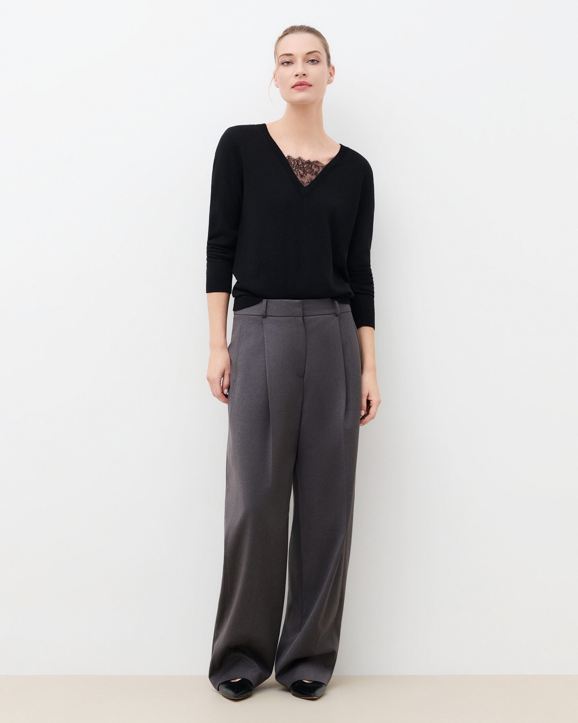 Jersey de mujer con detalle de encaje en lana - Caroll - Negro Negro-1