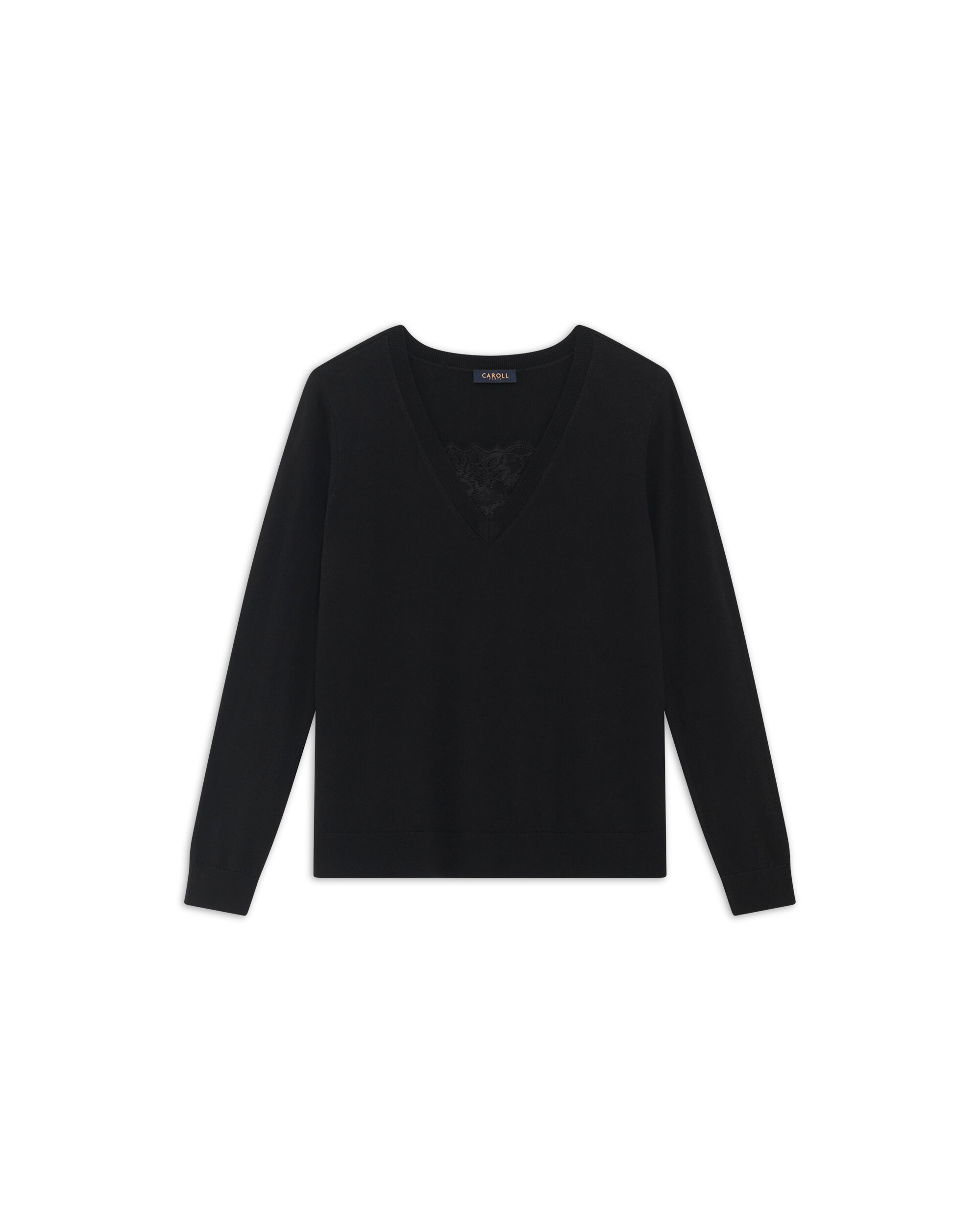 Jersey de mujer con detalle de encaje en lana - Caroll - Negro Negro-4