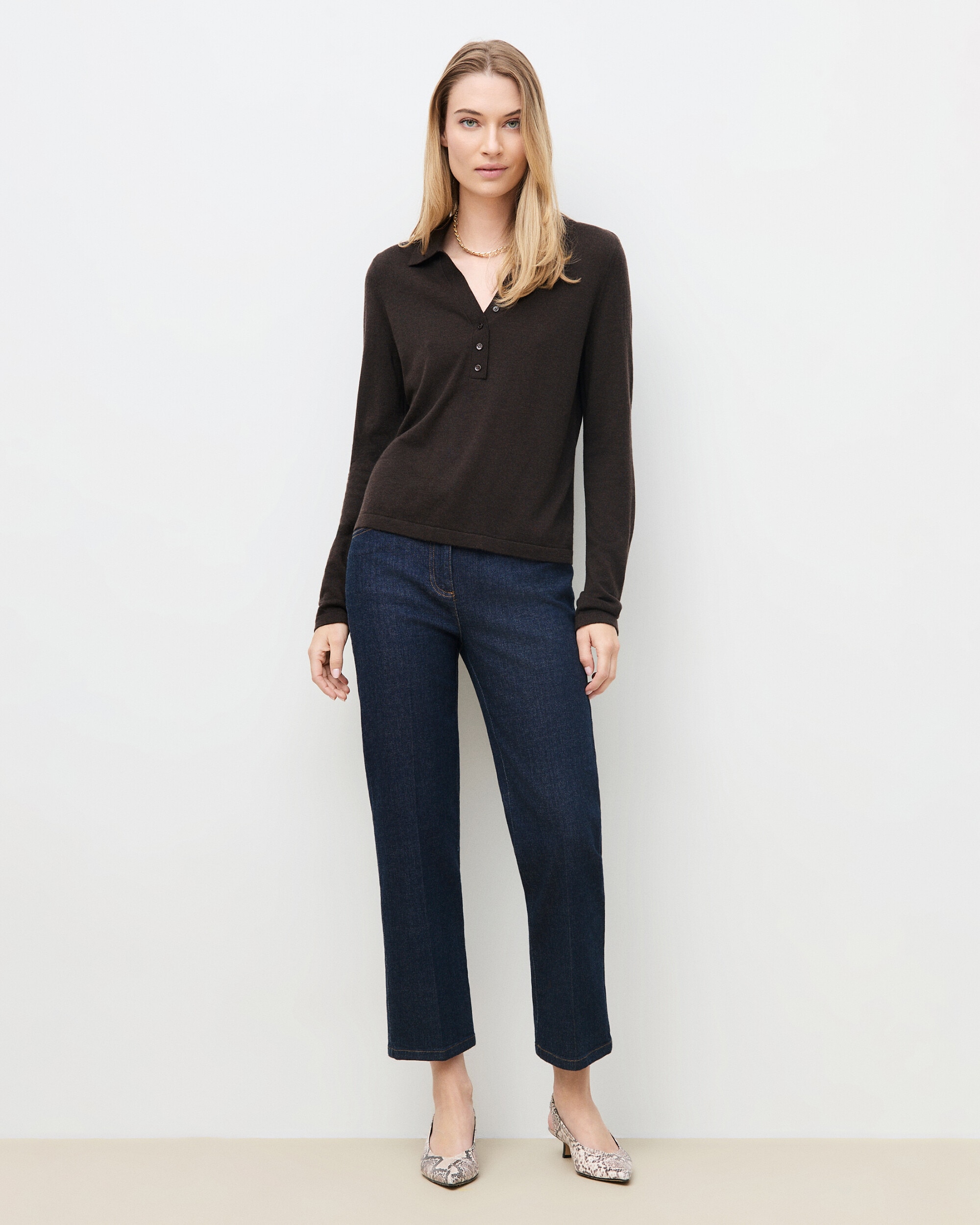 Jersey de mujer con cuello polo en lana - Caroll - Marrón oscuro Marrón oscuro-1