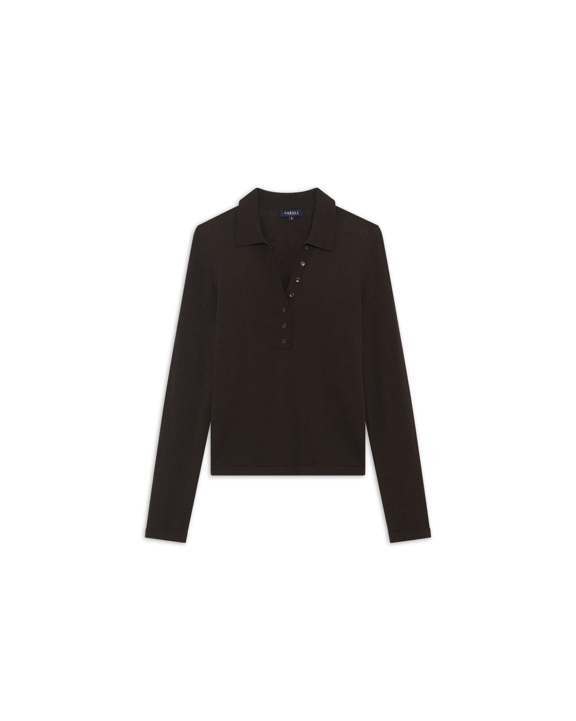 Jersey de mujer con cuello polo en lana - Caroll - Marrón oscuro Marrón oscuro-4