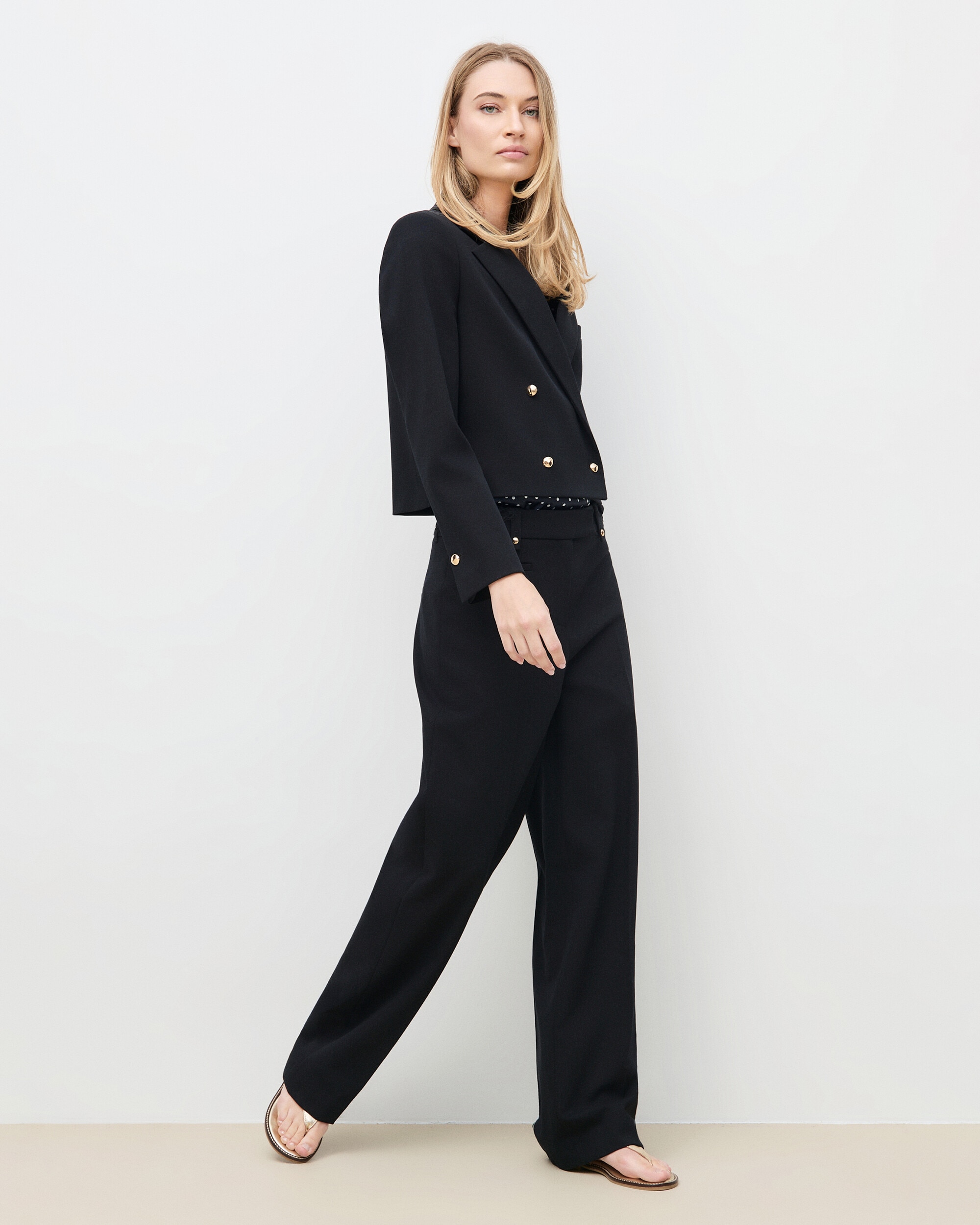 Pantalones anchos de mujer de tiro alto - Caroll - Negro Negro-1