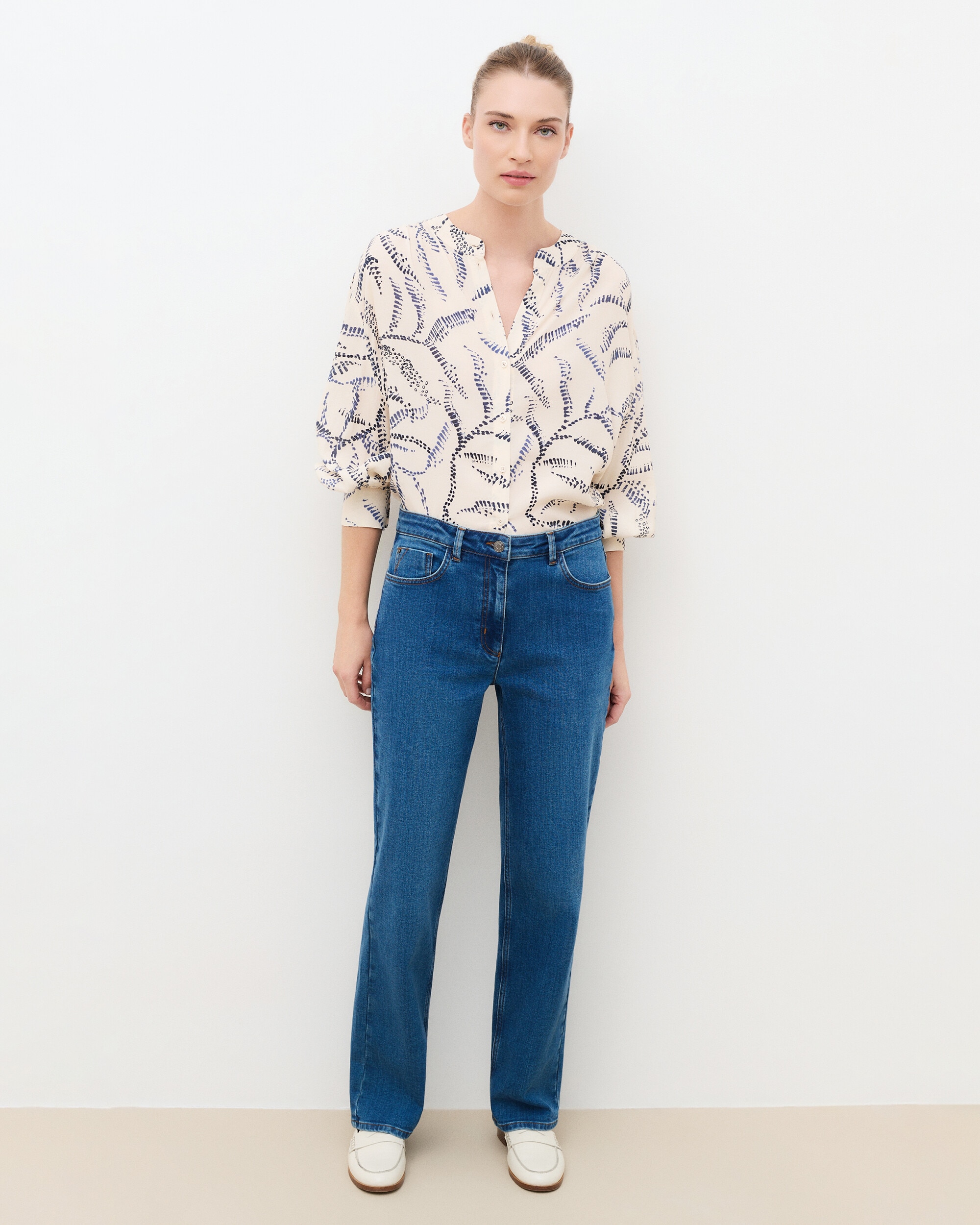 Vaqueros rectos de mujer de tiro alto - Caroll - Azul denim Azul denim-1