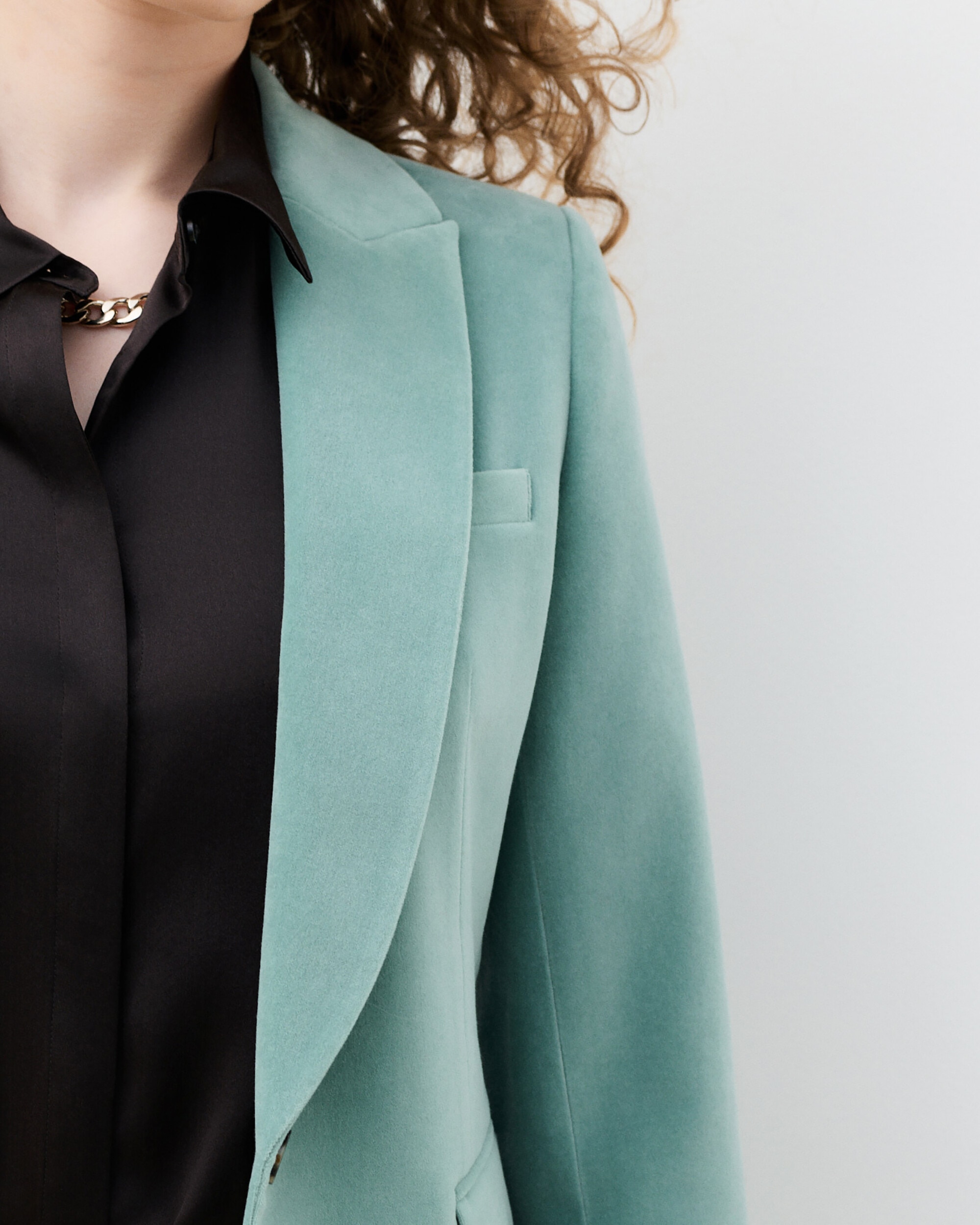 Blazer de mujer con botones en terciopelo de algodón - Caroll - Verde menta Verde menta-3