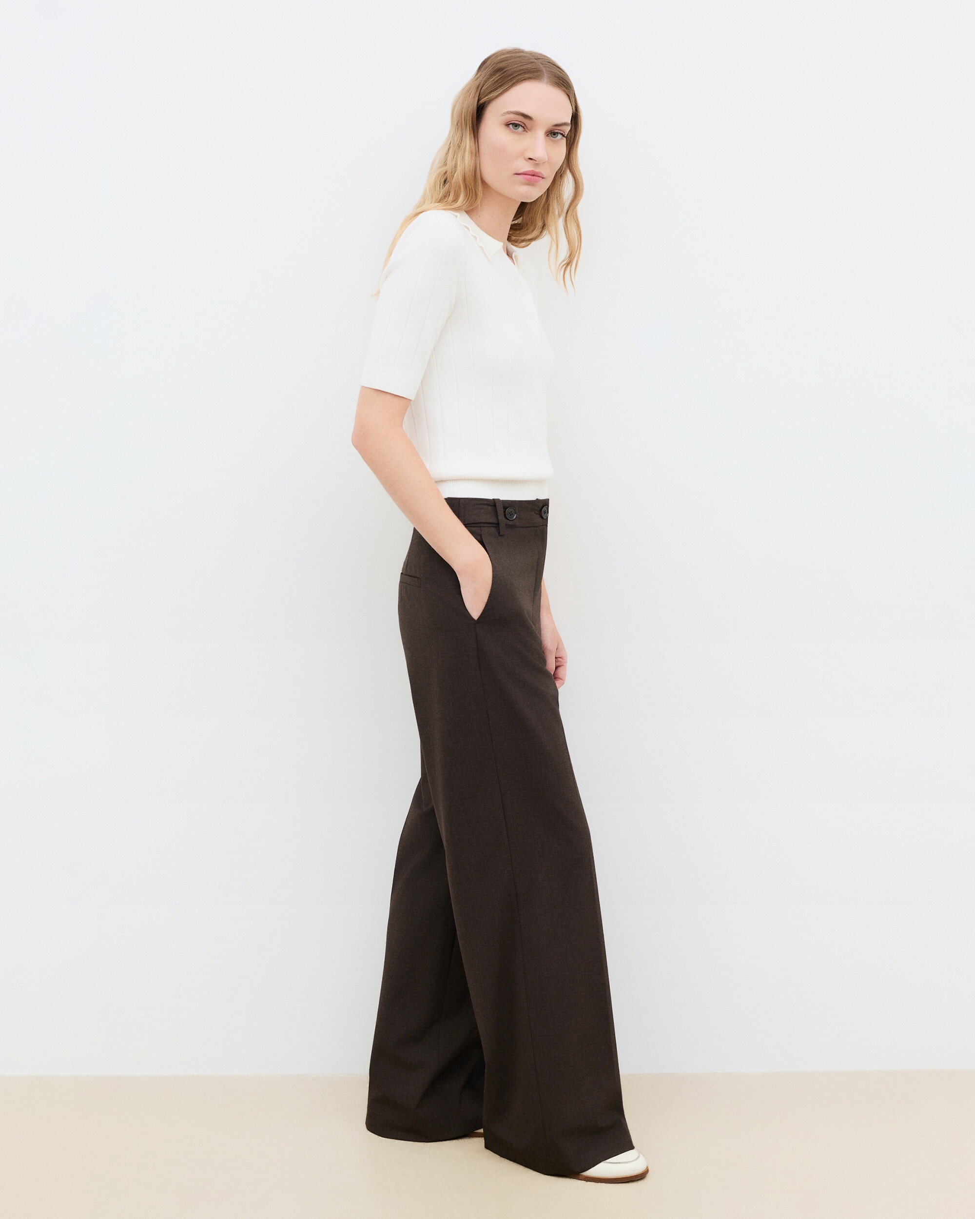 Pantalones de vestir de mujer de tiro alto - Caroll - Marrón oscuro Marrón oscuro-1