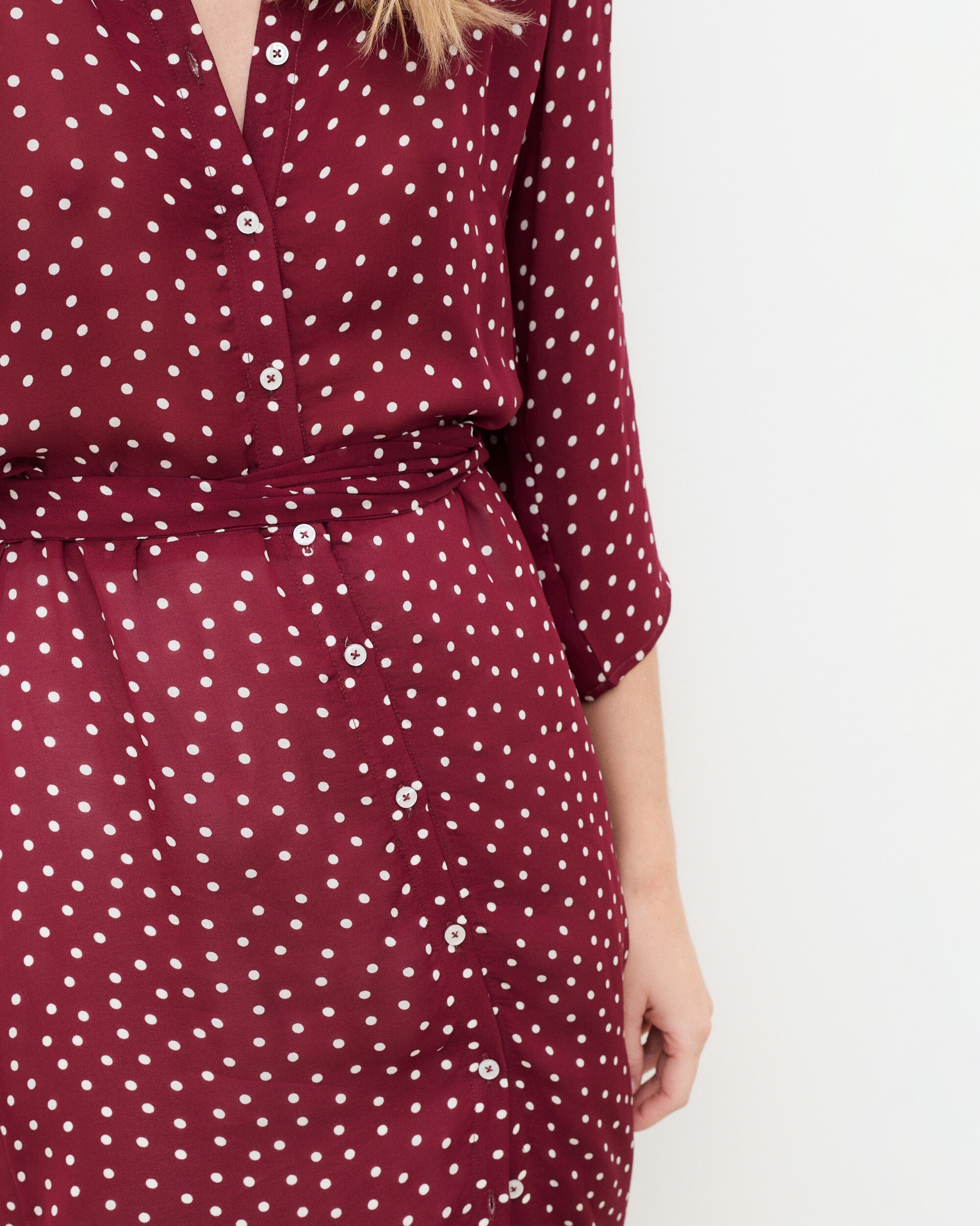 Vestido largo con cuello camisero - Caroll - Burdeos Burdeos-3