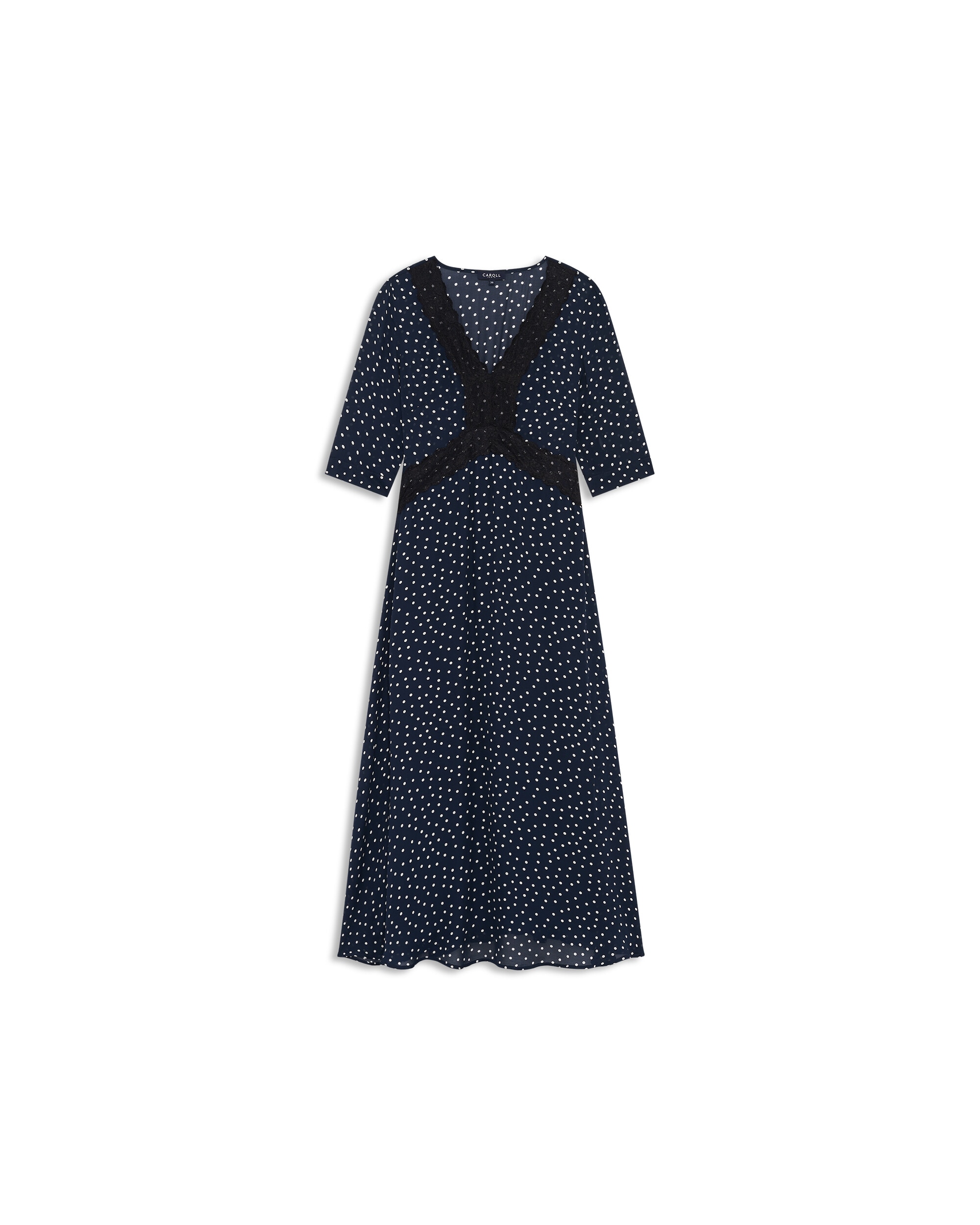 Vestido largo con estampado de lunares - Caroll - Azul marino Azul marino-4