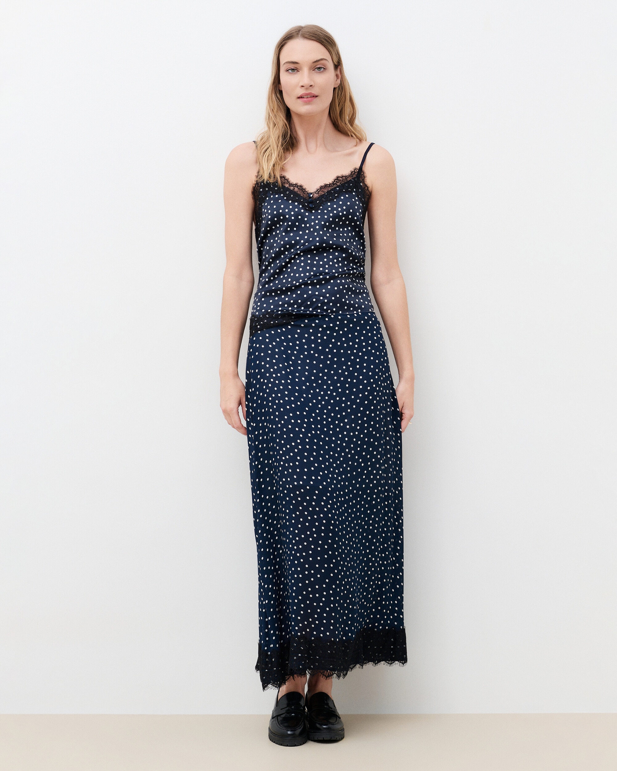 Falda midi con estampado de lunares - Caroll - Azul marino Azul marino-1