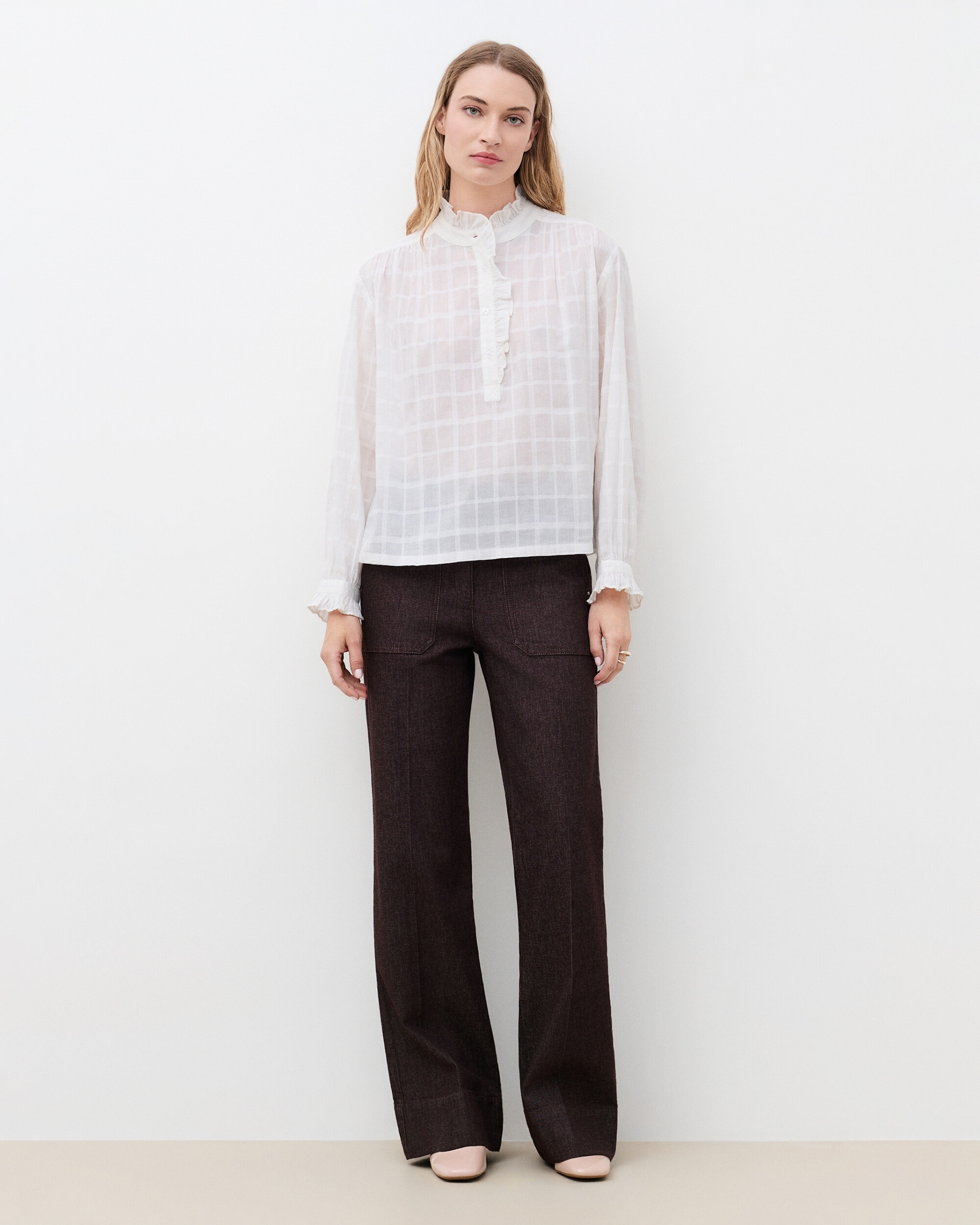 Blusa de mujer con cuello mao - Caroll - Crudo Crudo-1