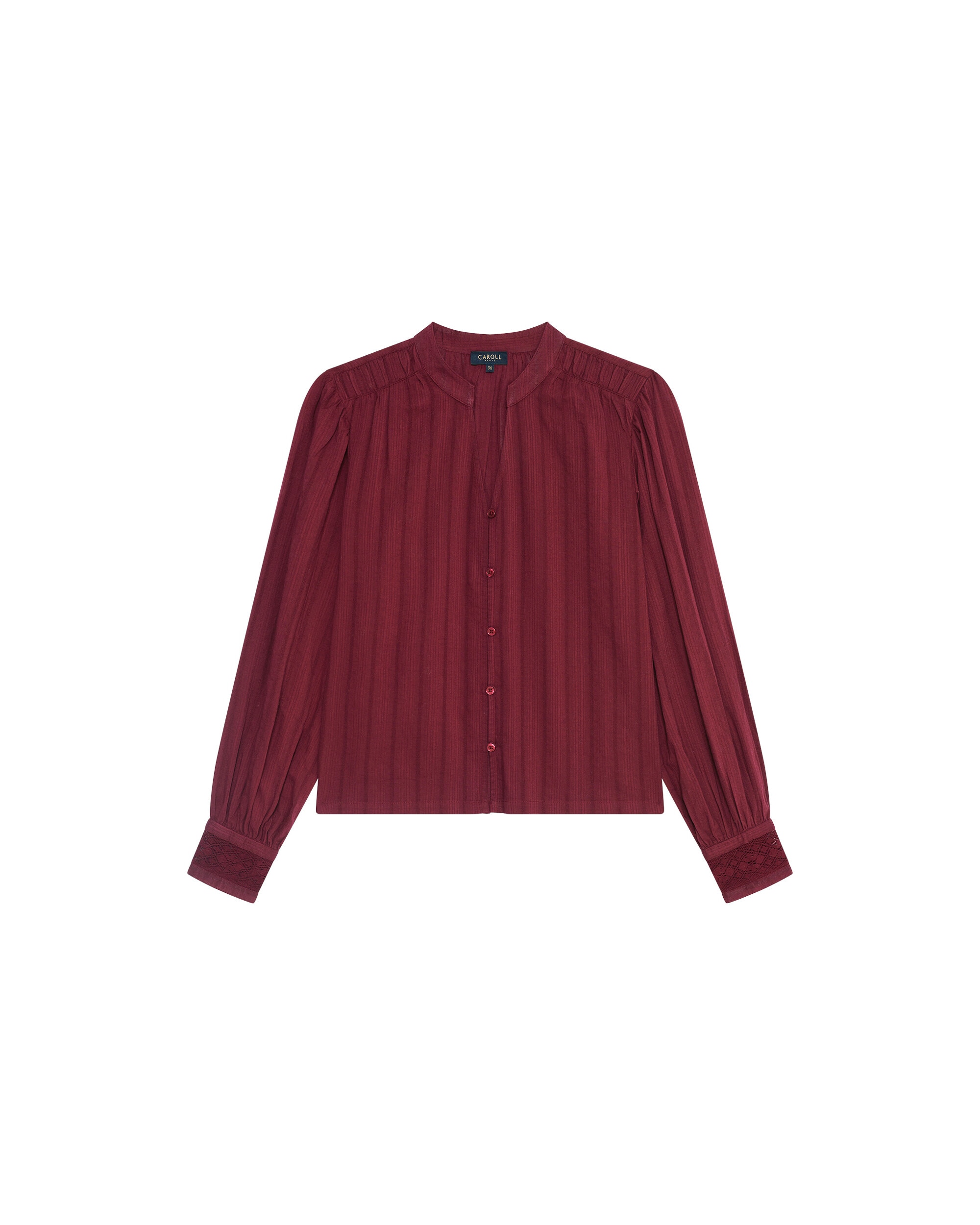 Blusa de mujer con manga larga y cuello mao - Caroll - Burdeos Burdeos-4