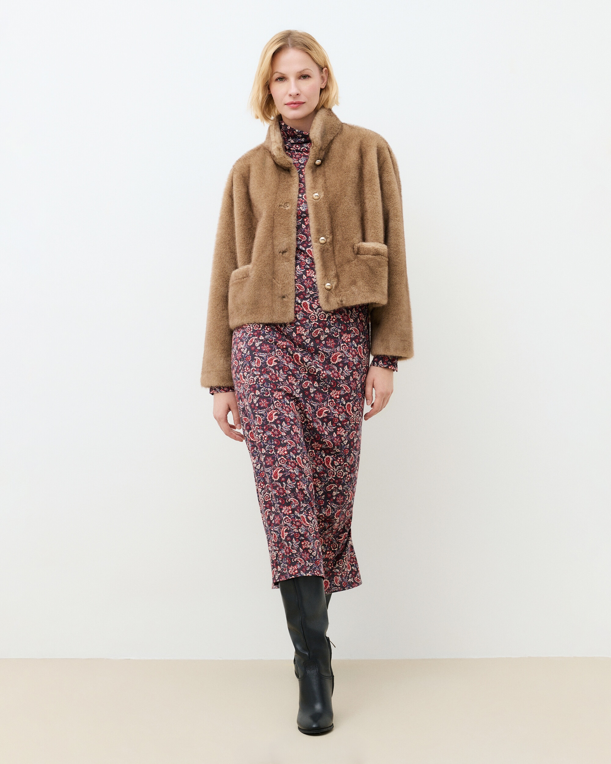 Chaqueta de mujer corte crop - Caroll - Marrón claro Marrón claro-1