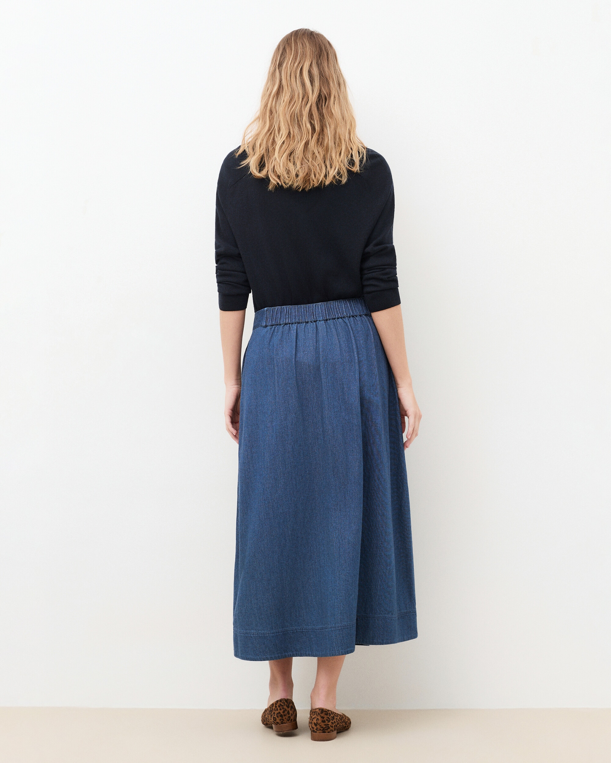 Falda larga en denim con botones - Caroll - Azul denim Azul denim-2