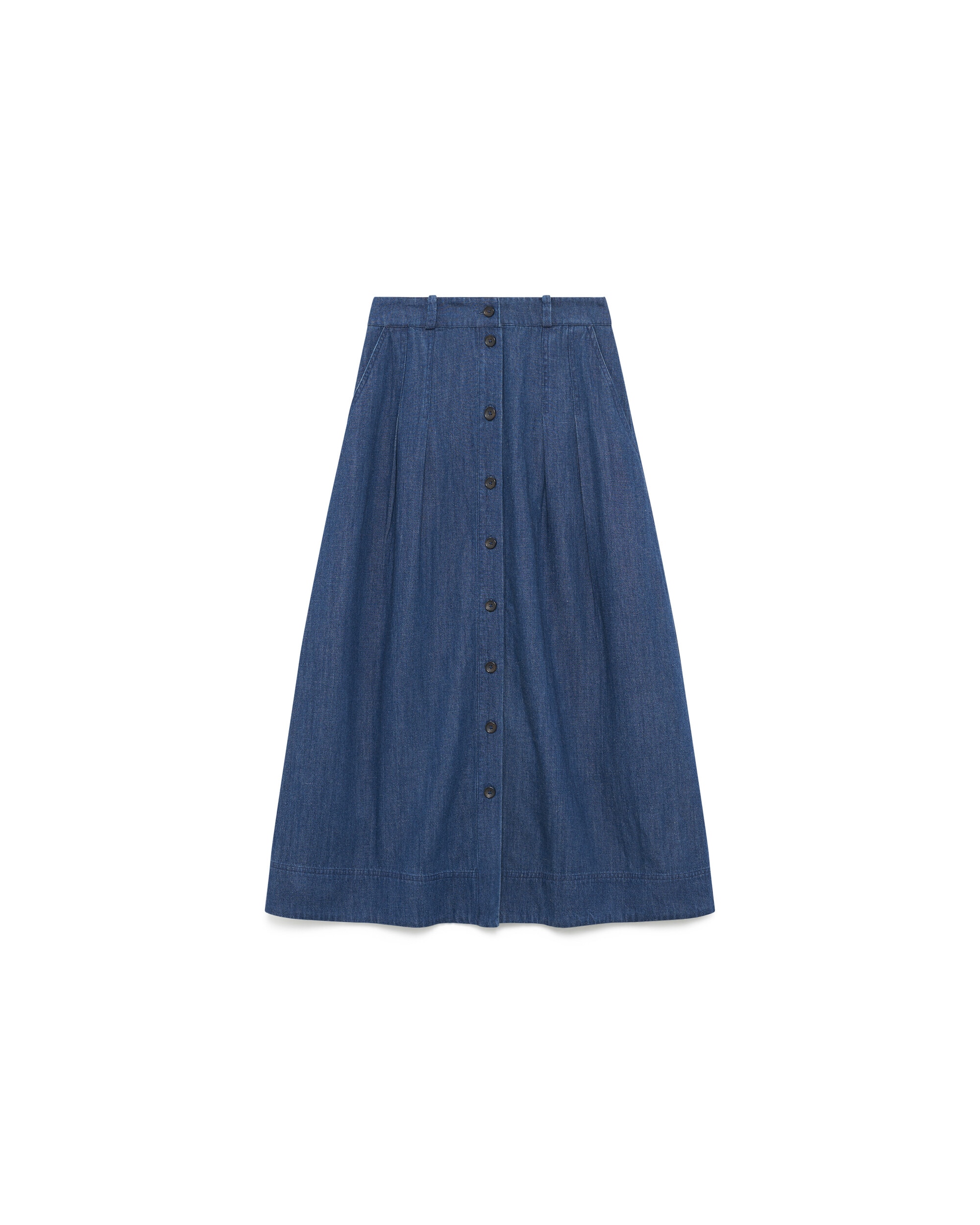 Falda larga en denim con botones - Caroll - Azul denim Azul denim-4