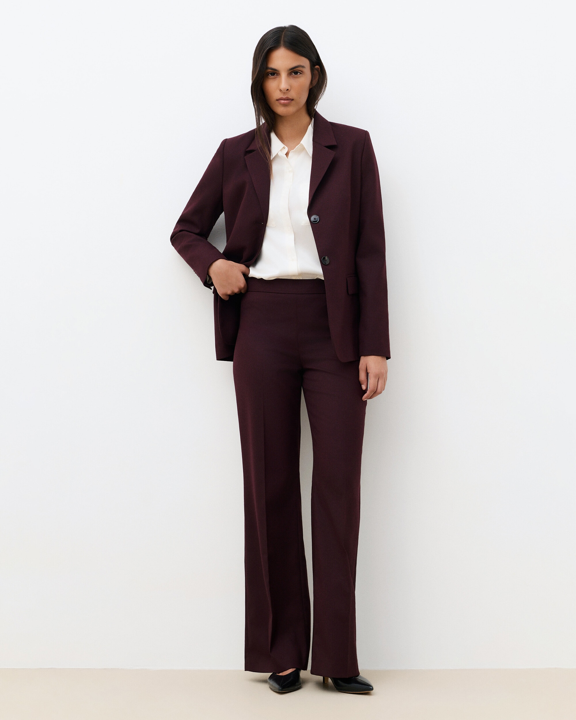 Pantalones anchos de mujer de tiro alto con pinzas - Caroll - Burdeos Burdeos-1