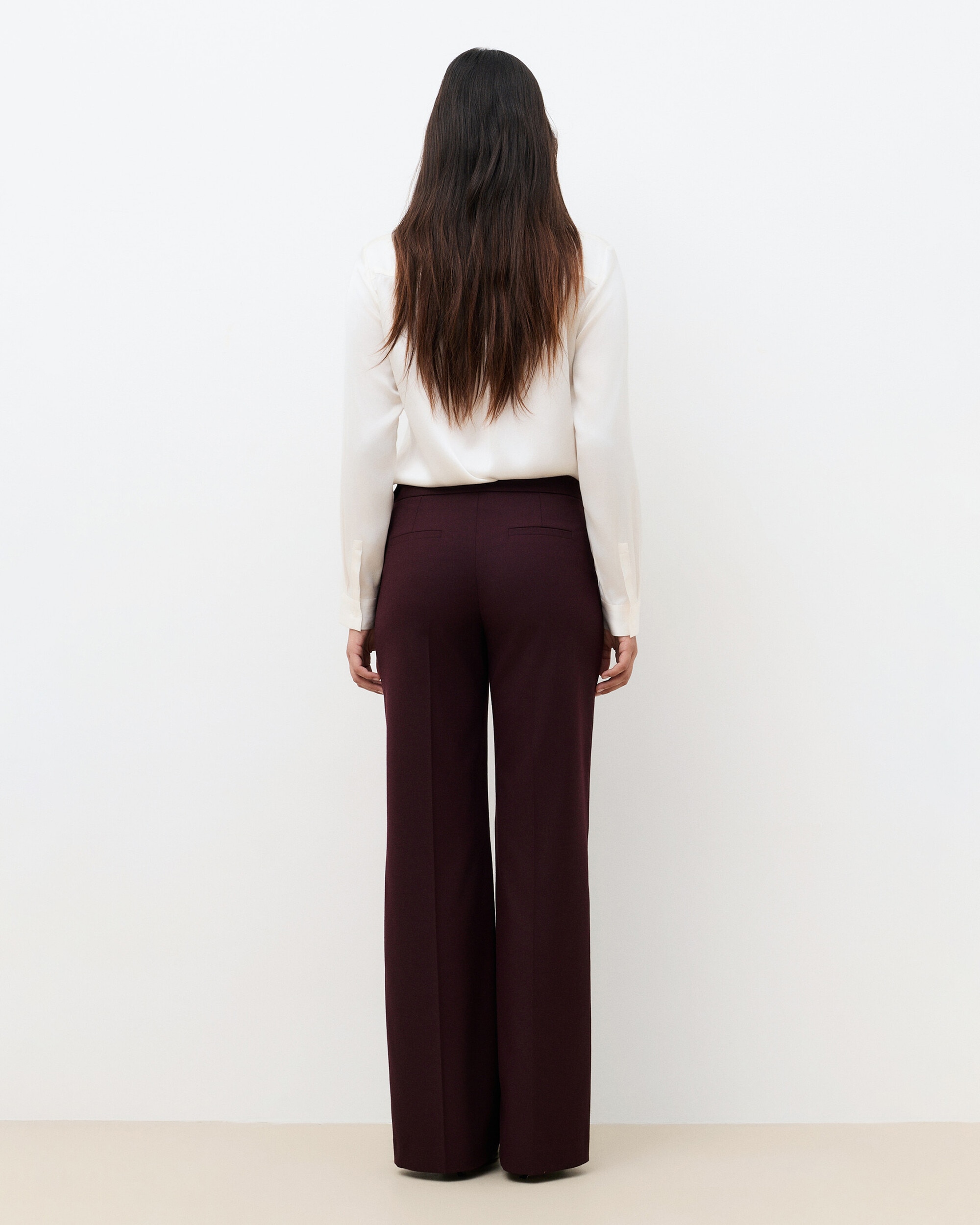 Pantalones anchos de mujer de tiro alto con pinzas - Caroll - Burdeos Burdeos-2