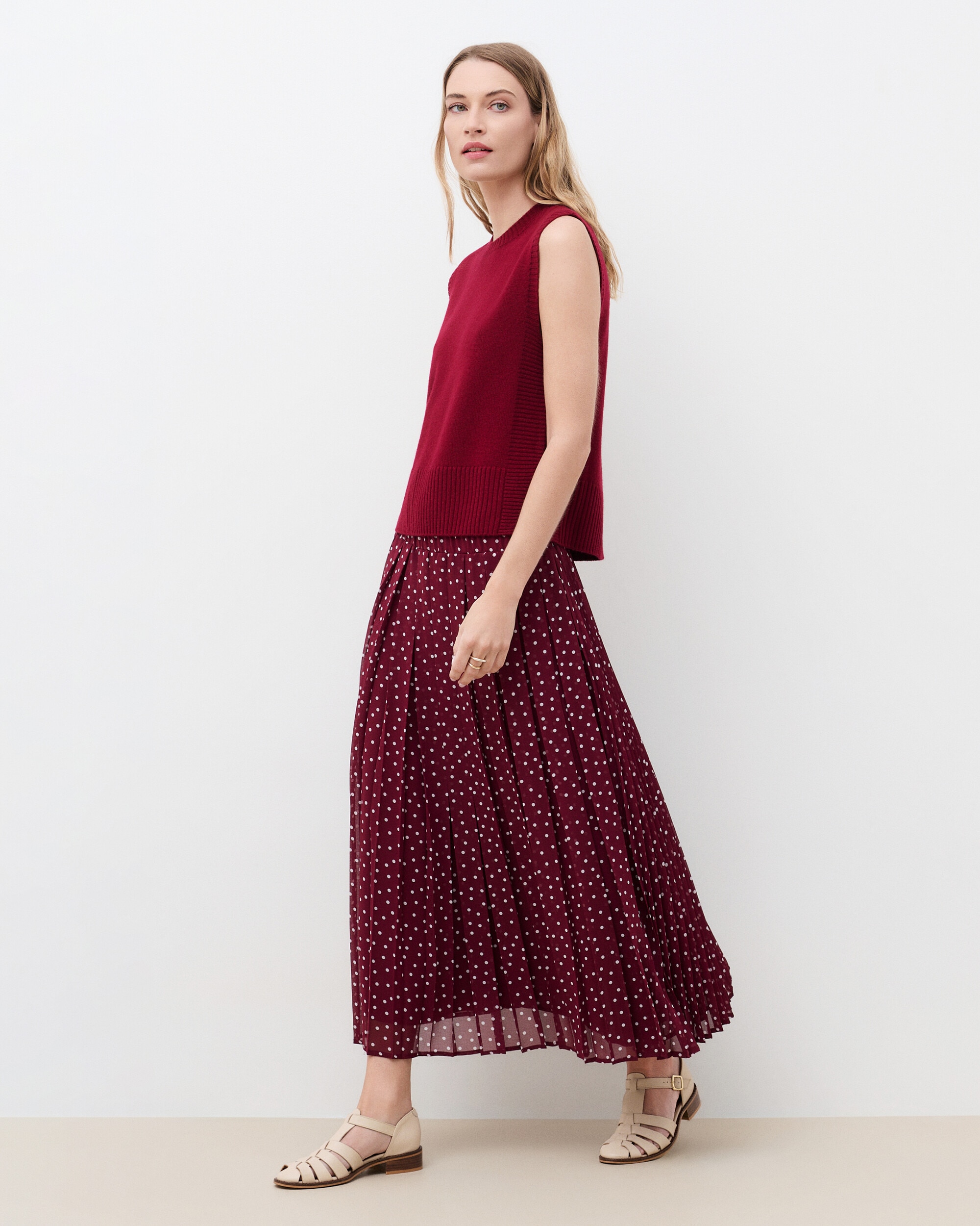 Falda larga con estampado de lunares - Caroll - Burdeos Burdeos-1