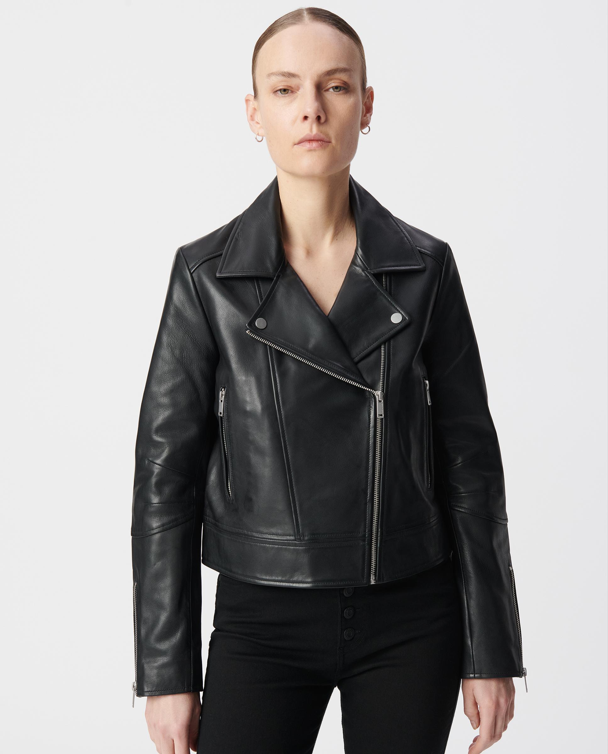 IKKS - Cazadora biker de mujer de cuero con cremallera.