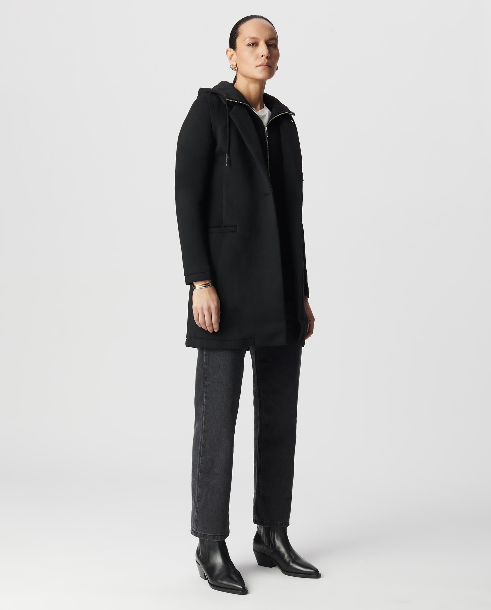 Abrigo de mujer de neopreno con capucha - IKKS - Negro Negro-2